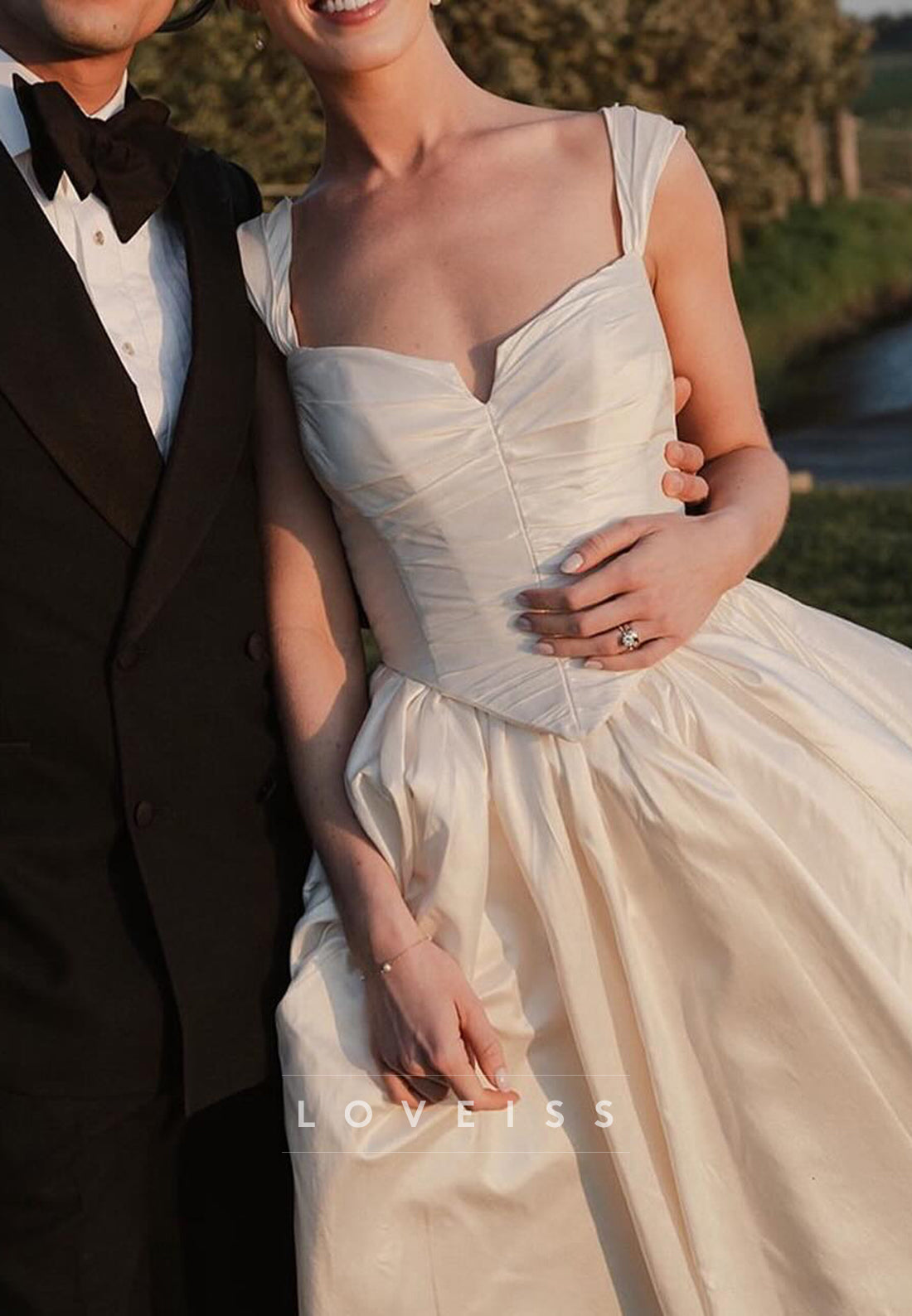 Sweetheart Straps Pleated Satin A-Line Wedding Dress