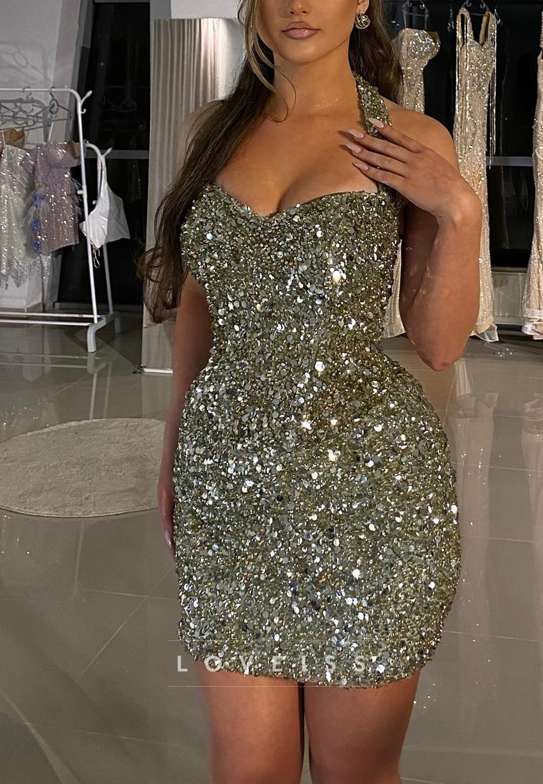 Sweetheart Straps Sequins Sparkly Sheath Homecoming Dress