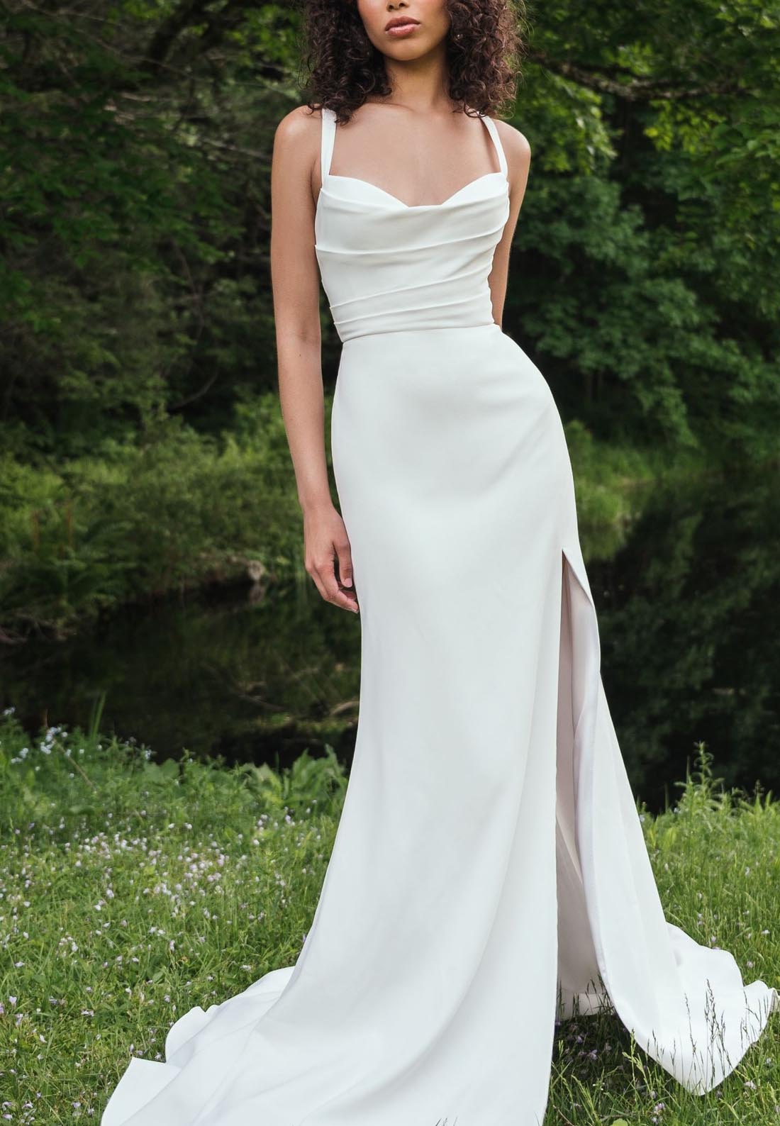 Sweetheart Straps Side Slit Sleek Sheath Wedding Dress
