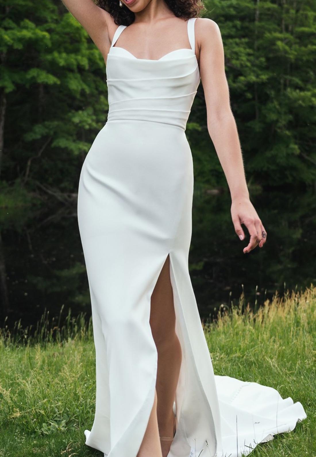 Sweetheart Straps Side Slit Sleek Sheath Wedding Dress