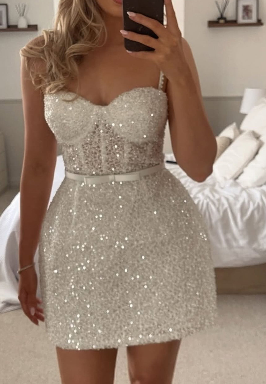 Sweetheart Straps Sparkly A-Line Short Beach Wedding Dress