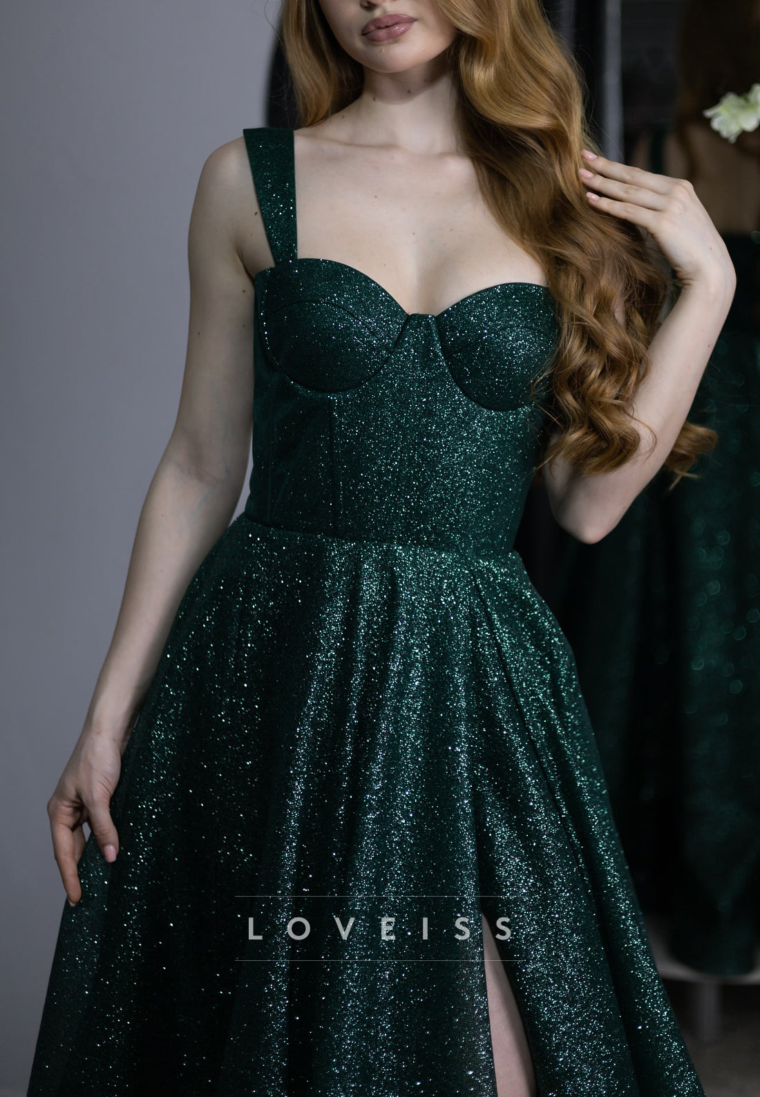 Sweetheart Straps Sparkly Side Slit A-Line Prom Dress