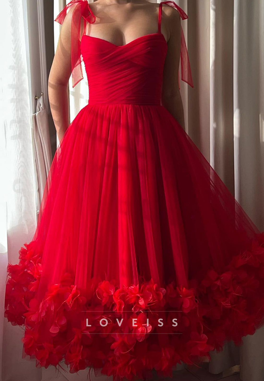 Sweetheart Straps Tulle Floral Prom Dress A-Line Party Dress