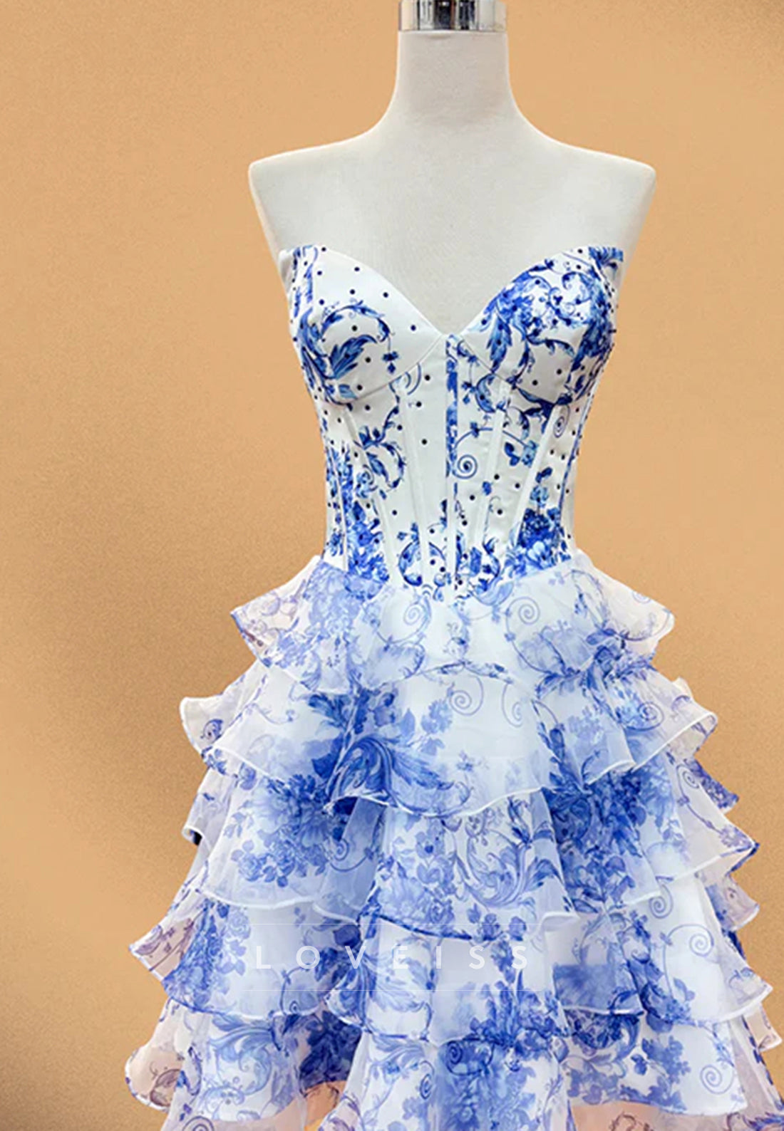 Sweetheart Tiered Floral Printed A-Line Homecoming Dress