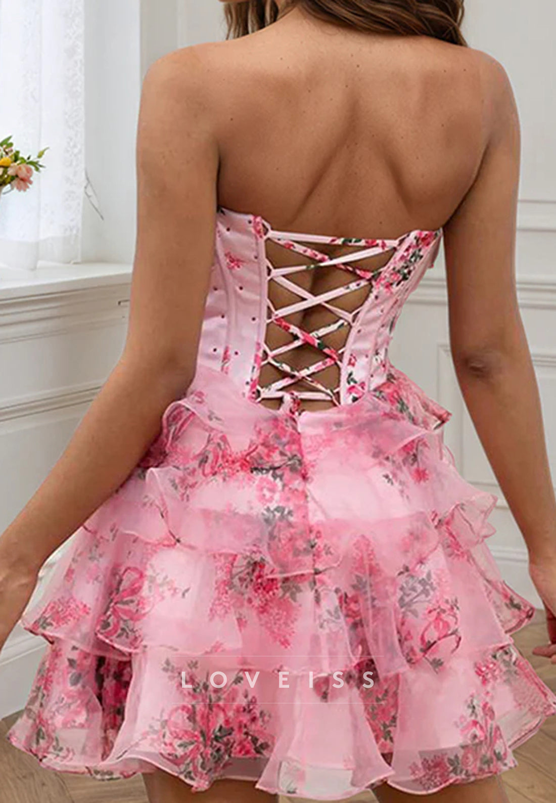 Sweetheart Tiered Floral Printed A-Line Homecoming Dress
