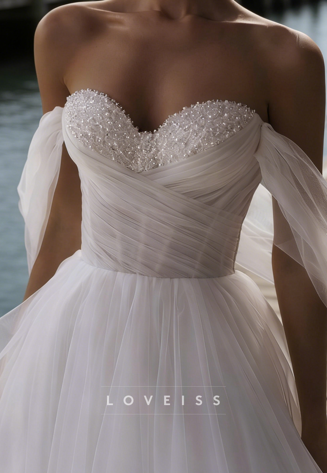 Sweetheart Tulle Pearl Pleated A-Line Wedding Dress