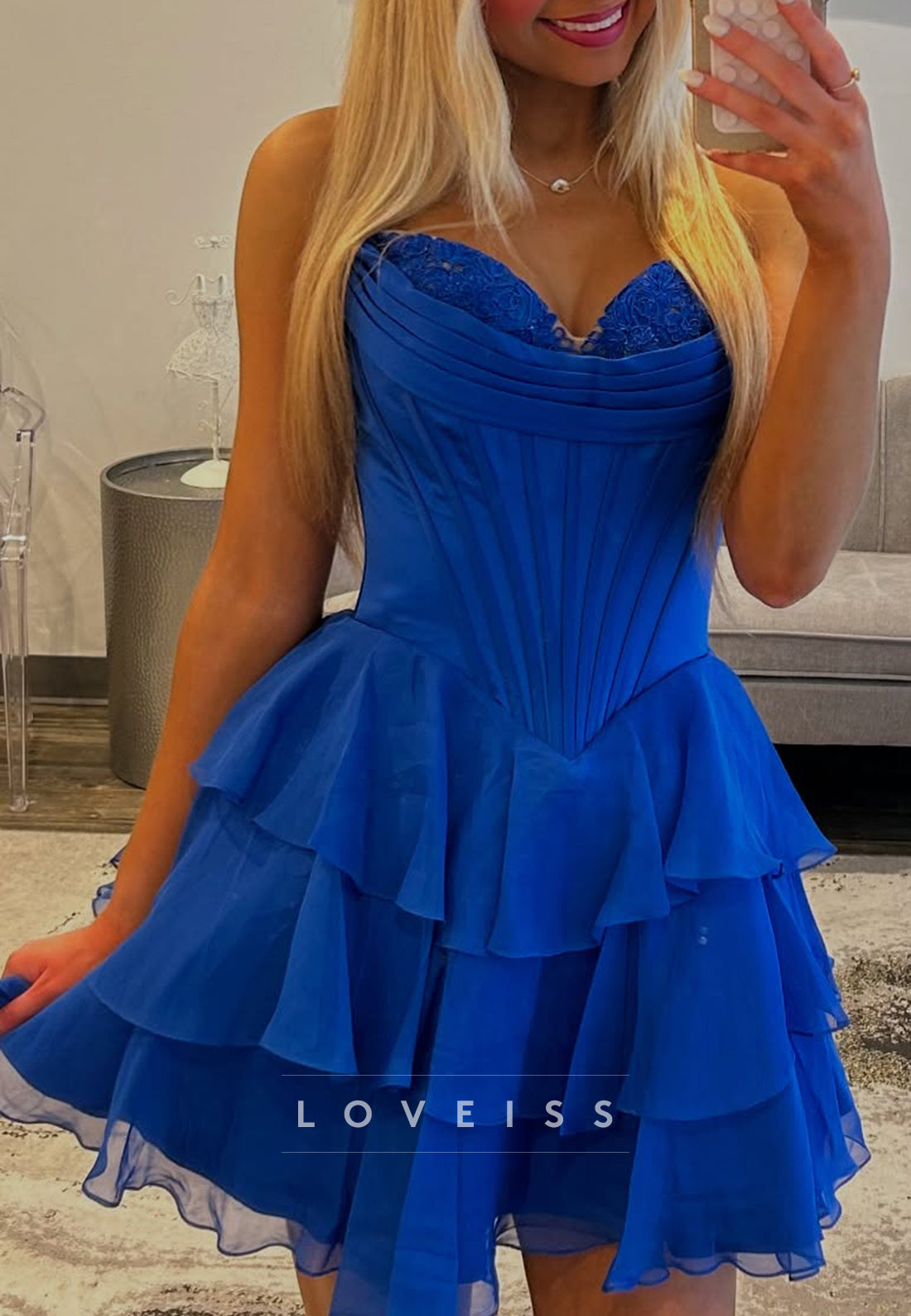 Sweetheart Appliques Tiered A-Line Short Homecoming Dress