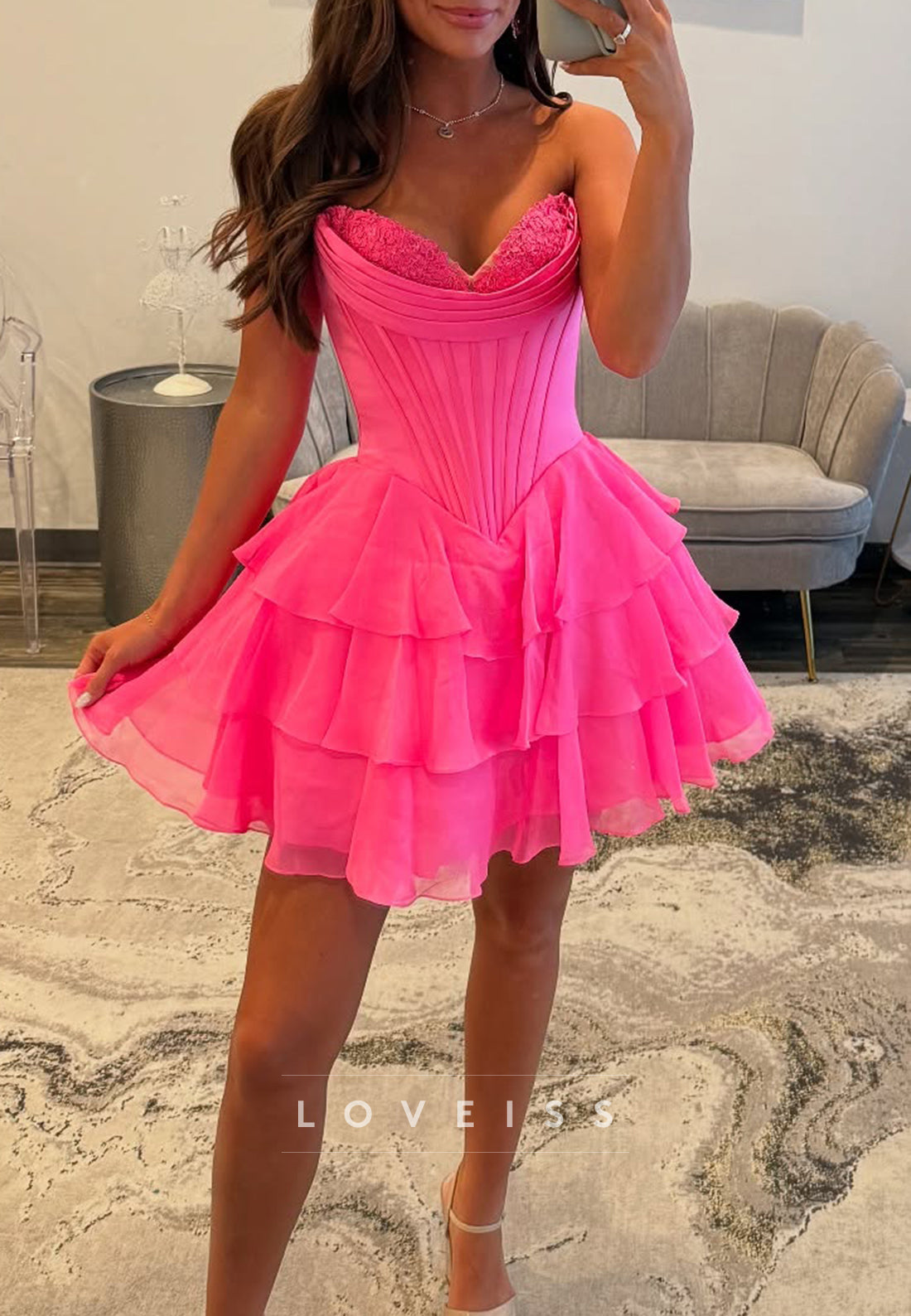 Sweetheart Appliques Tiered A-Line Short Homecoming Dress
