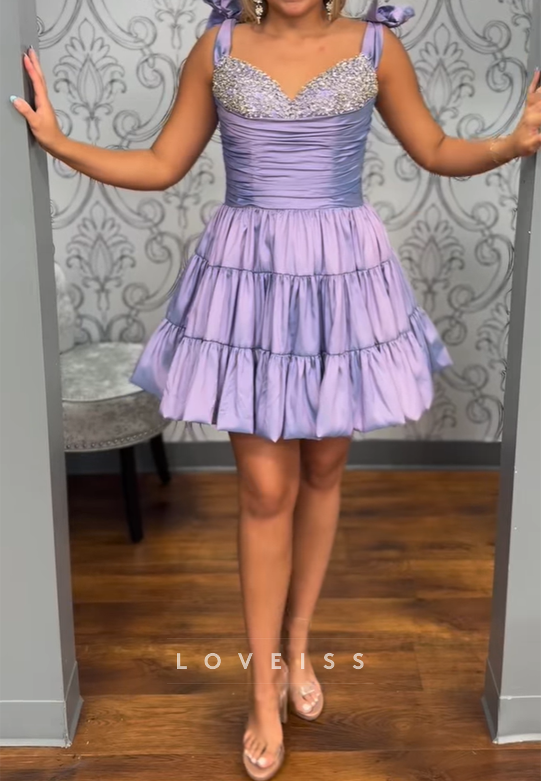 Sweetheartt Pleated Beaded Straps A-Line Homecoming Dress