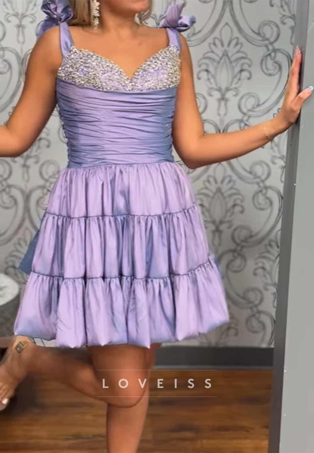 Sweetheartt Pleated Beaded Straps A-Line Homecoming Dress