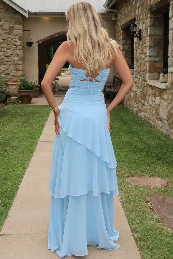 Trendy Mermaid Sweetheart Yellow Long Prom Dress with Ruffles Keyholes