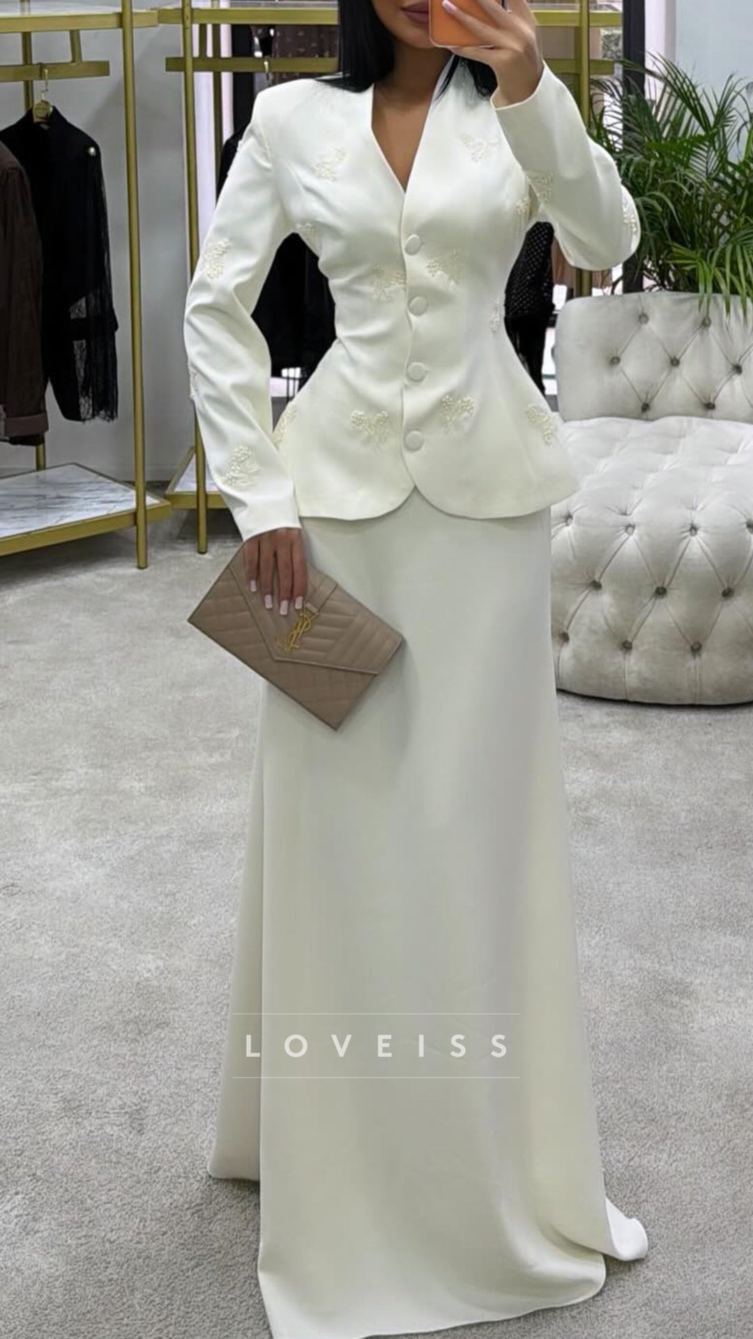 Two Piece Appliques V-Neck Long Sleeves Sheath Formal Dress