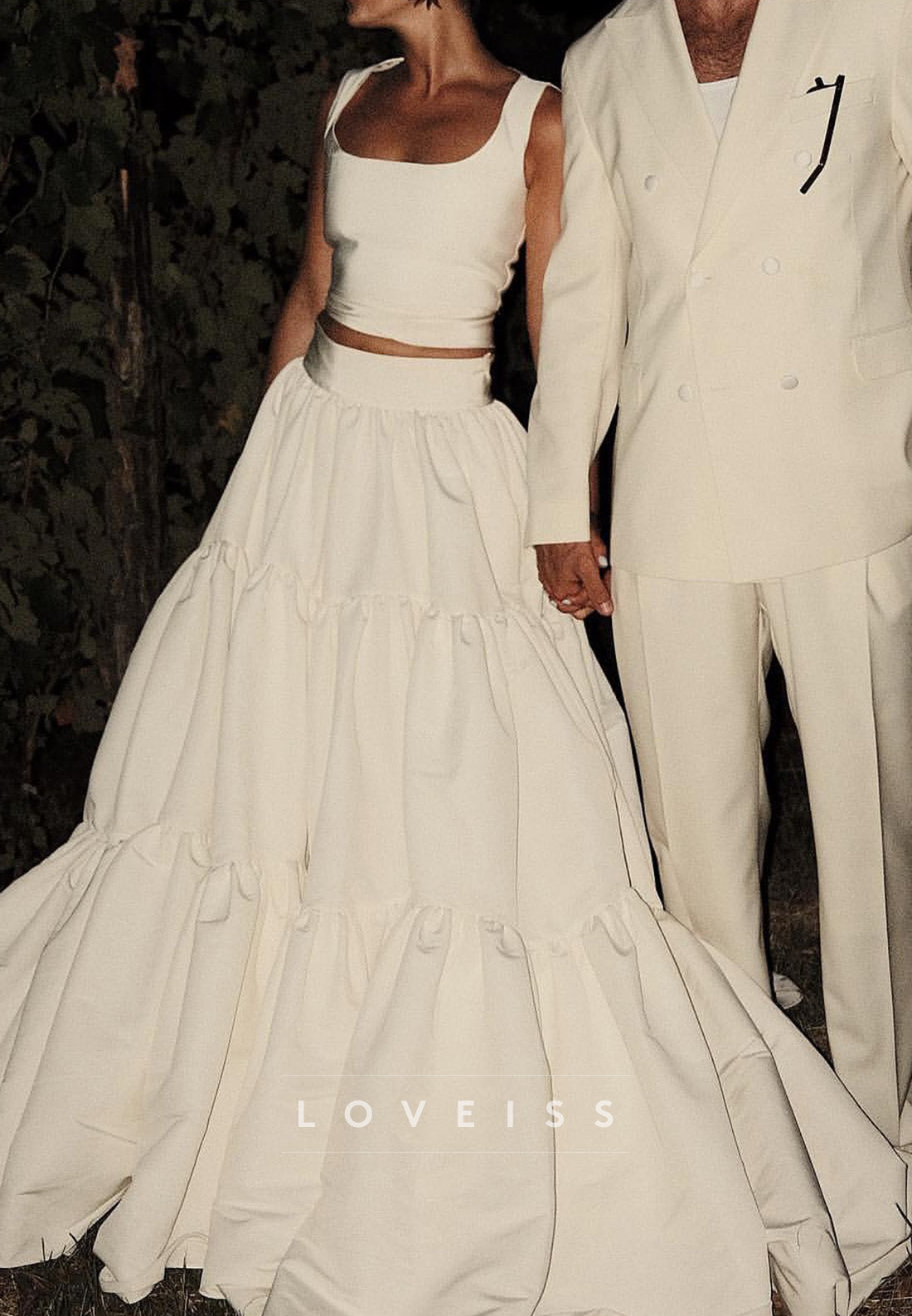 Two Piece Scoop Straps A-Line Wedding Dress