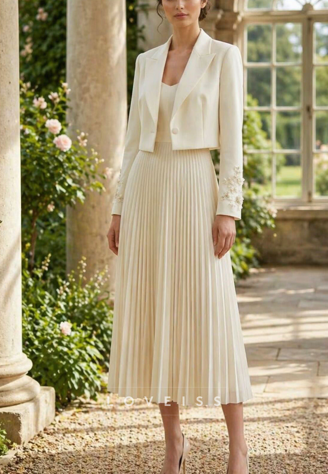 Two Pieces Long Sleeves Pleated A-Line Wedding Dress