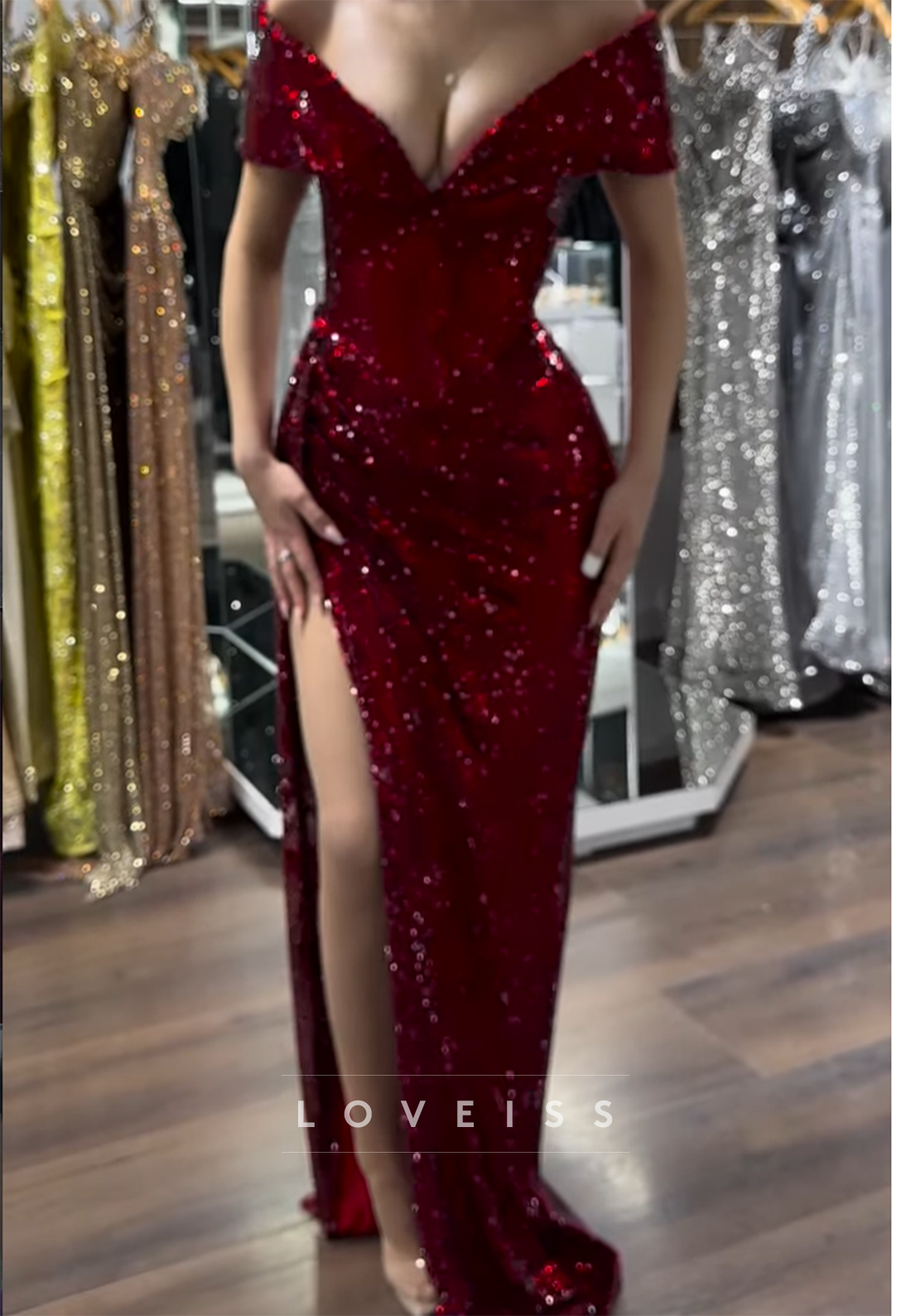 V-Neck Beaded Embroidery Sparkly Mermaid Prom Dress