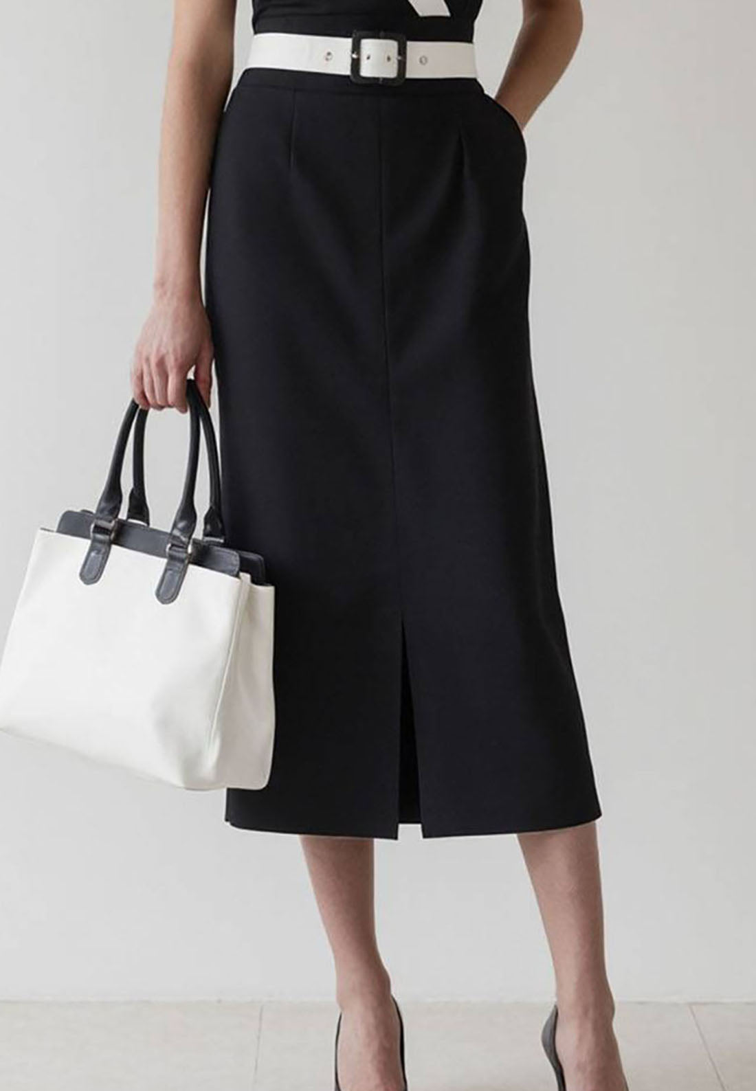 V-Neck Cap Sleeves Belted Work Bussiness Midi Dres