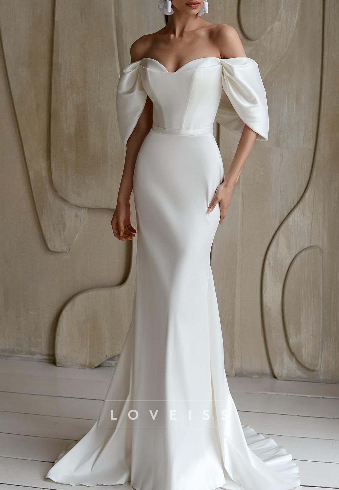 V-Neck Cap Sleeves Corset Sleek Mermaid Wedding Dress
