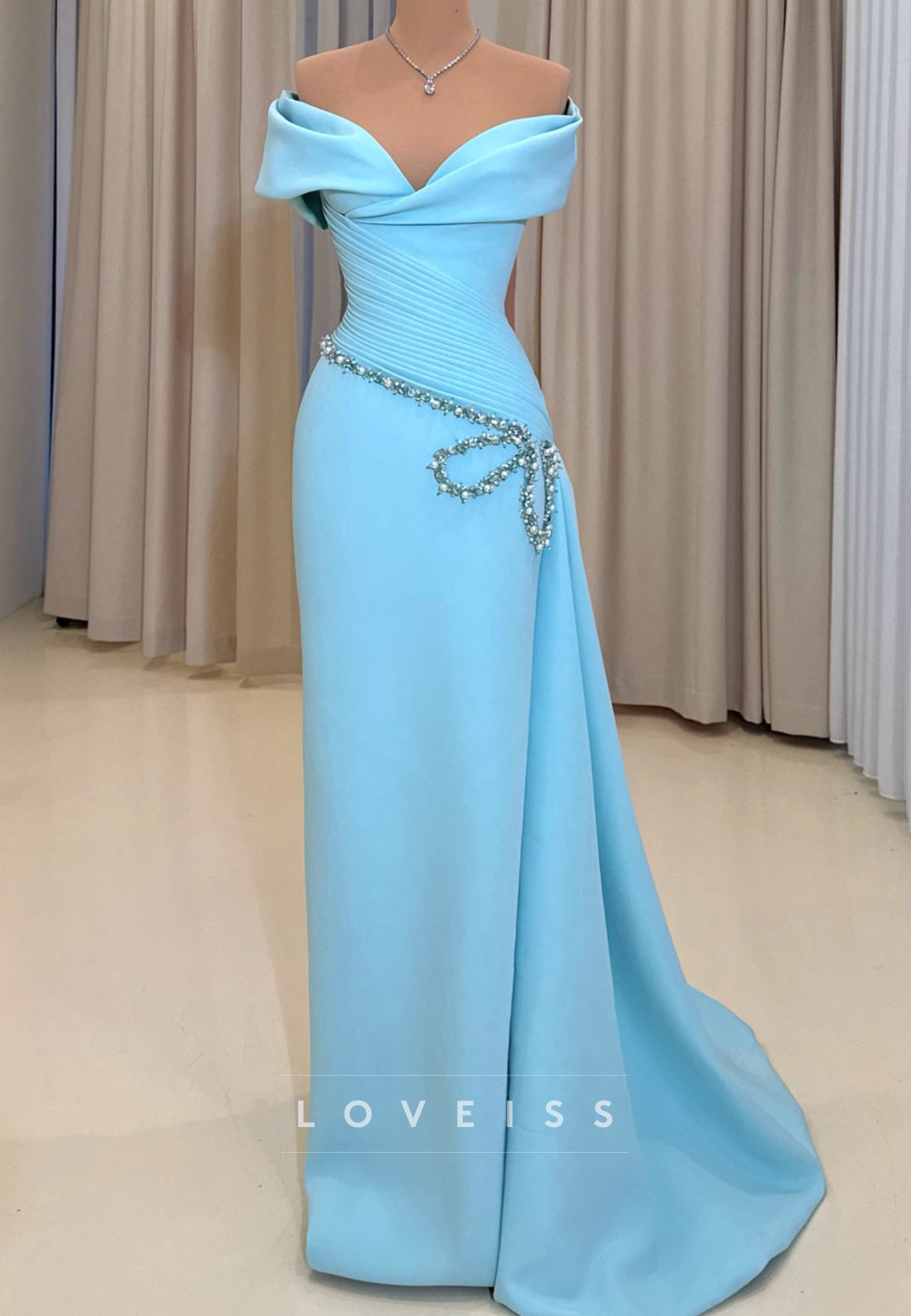 V-Neck Cap Sleeves Satin Sheath Formal Dress