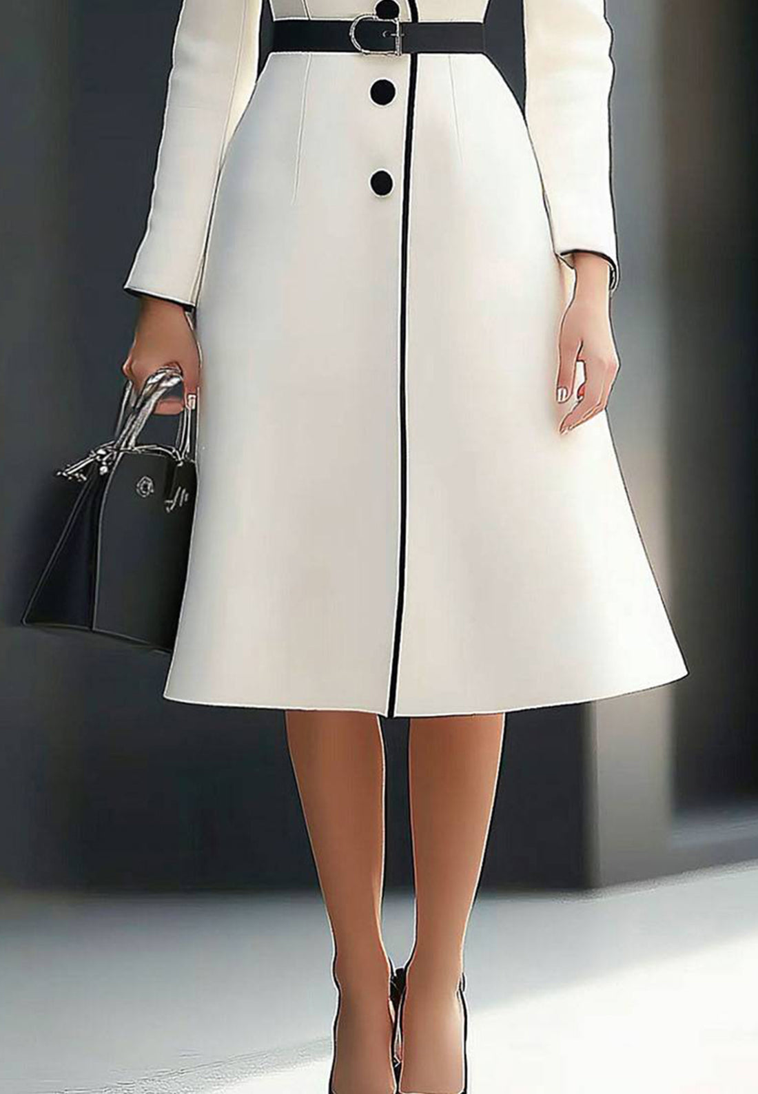 V-Neck Collared Long Sleeves A-Line Blazer A-Line Work Midi Dress