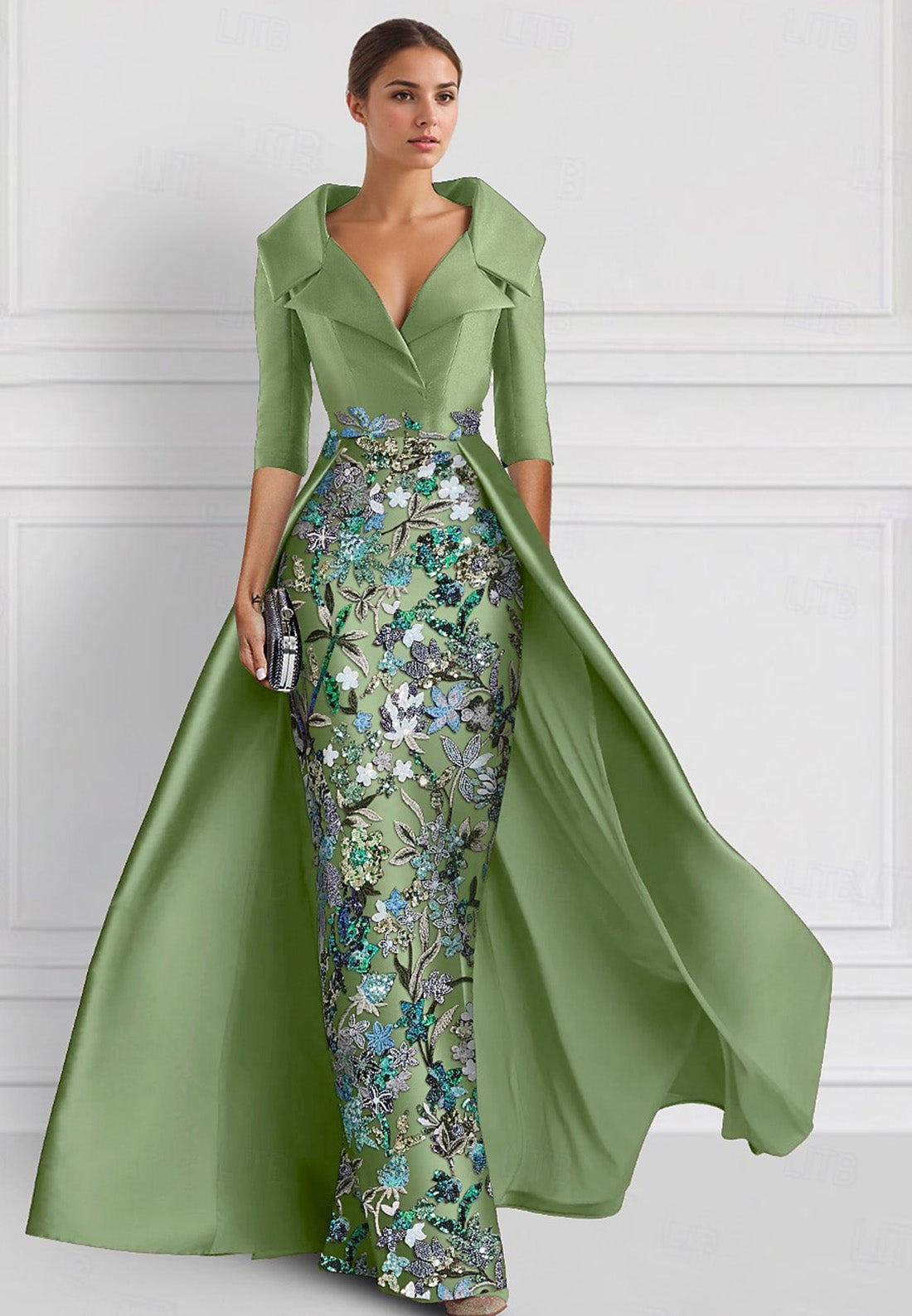 High Neck Long Sleeves Pleated Sleek A-Line Mother of Bride Dress Loveiss High Neck Long Sleeves Pleated Sleek A-Line Mother of Bride Dress Loveiss