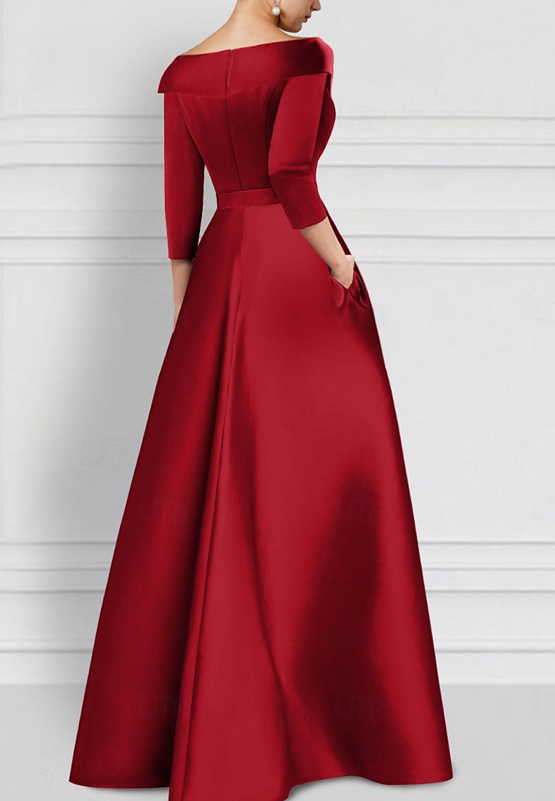 V-Neck Half Sleeves Appliques Sheath Satin Mother of Bride Dress