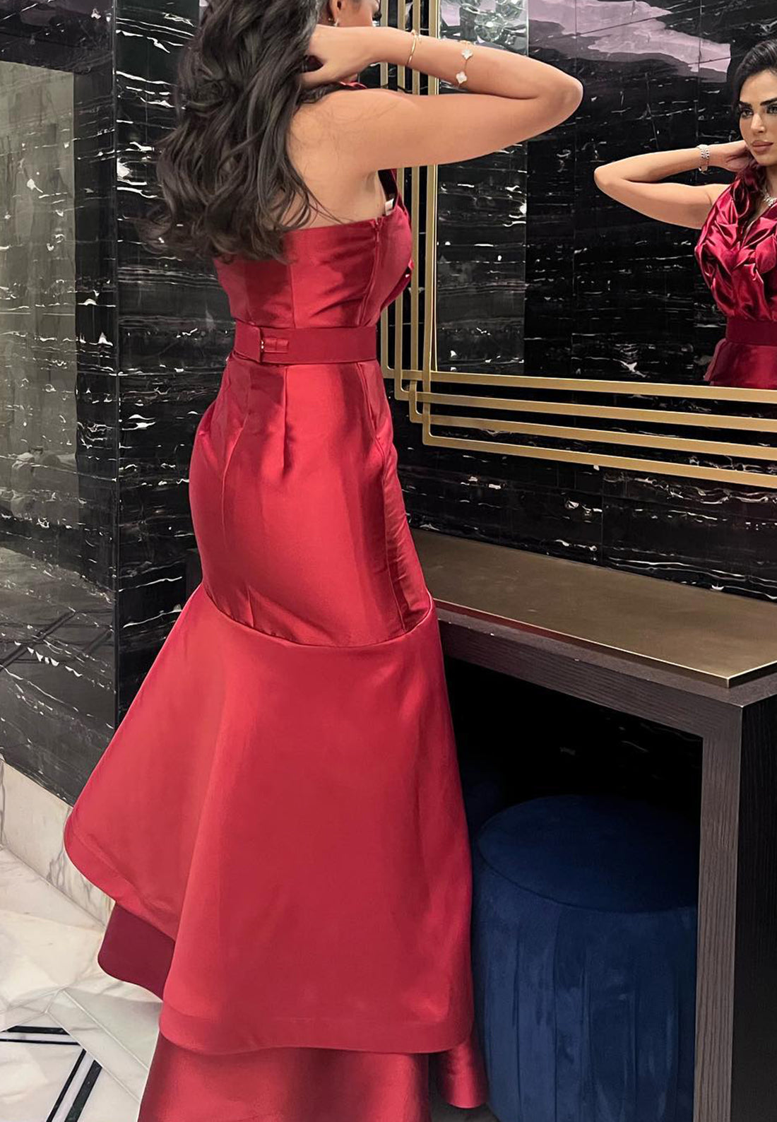 V-Neck Halter Sleeveless Sleek Satin A-Line Evening Dress