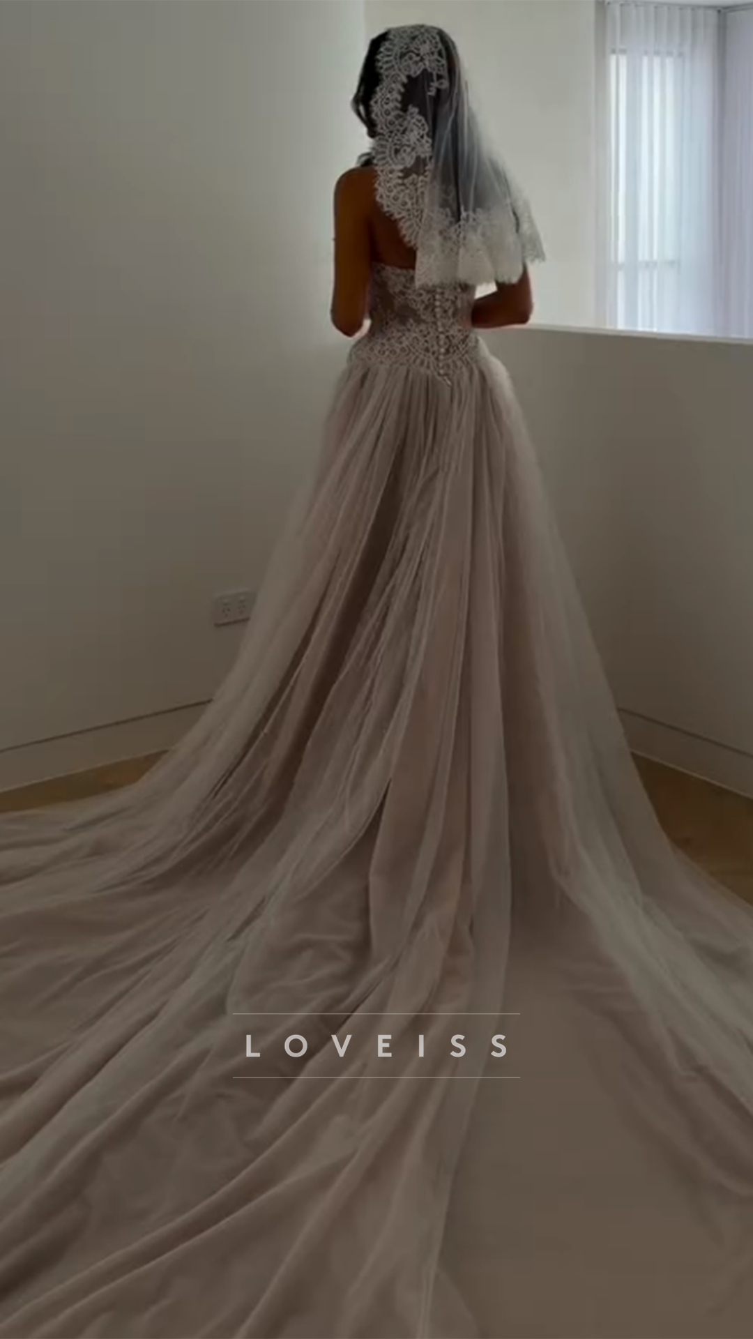 V-Neck Lace Appliques A-Line Wedding Dress