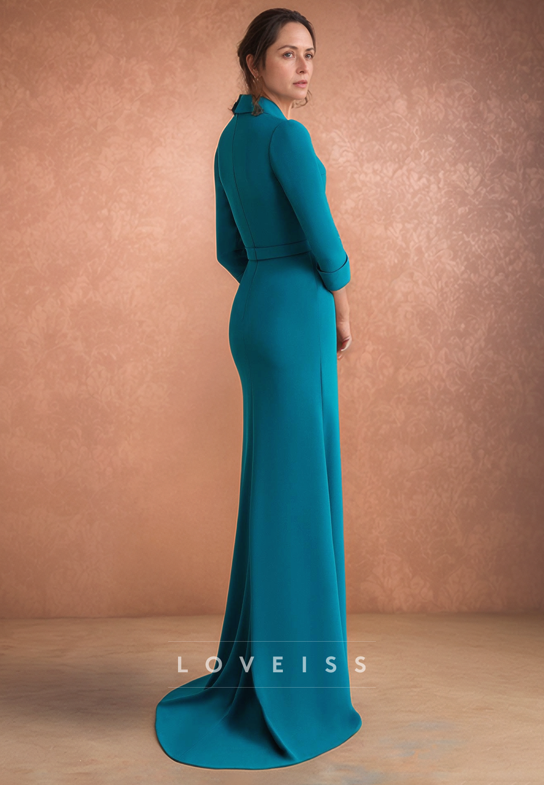 V-Neck Long Sleeves 3D Floral Sheath Mother of Bride Dress