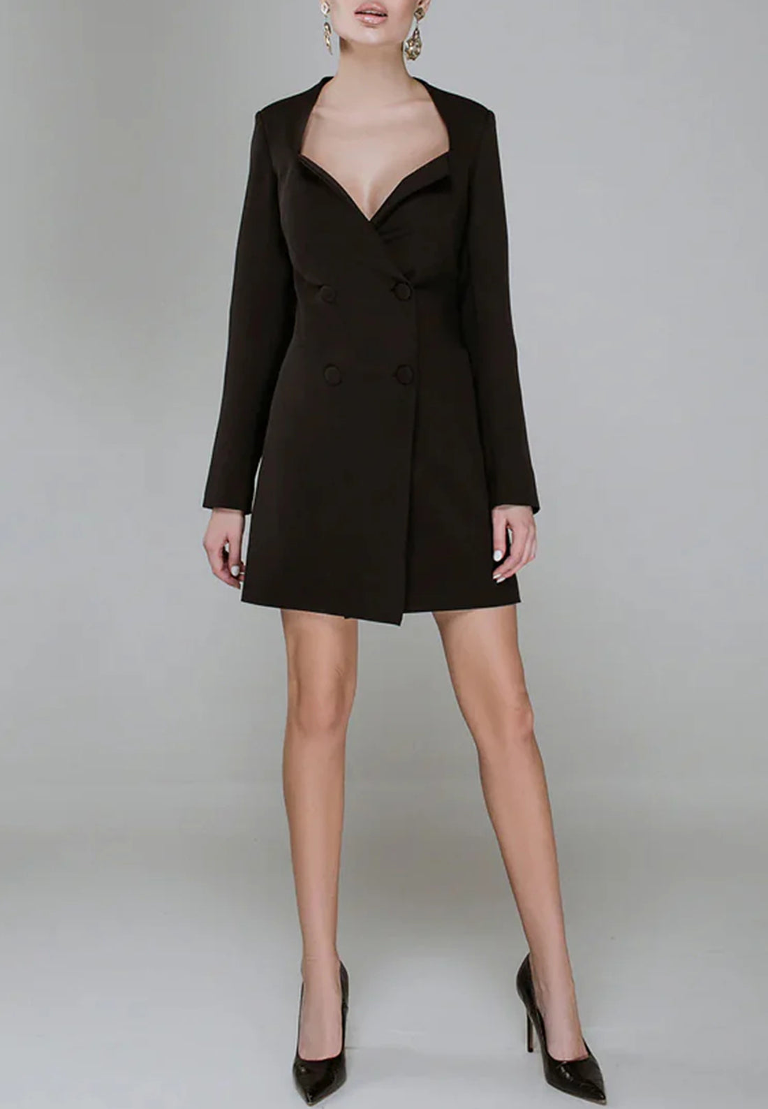 V-Neck Long Sleeves A-Line Short Mini Blazer Dress