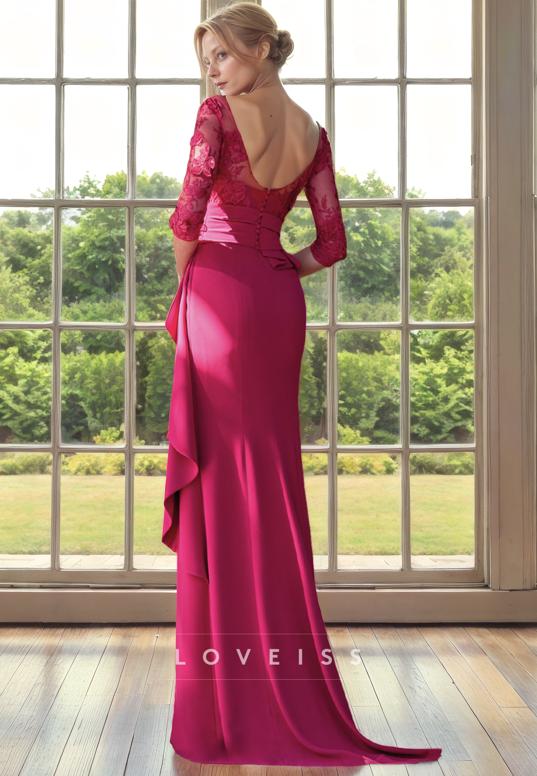 V-Neck Long Sleeves Appliques Ruffled Sheath Mother of Bride Dress Cocktail Dress