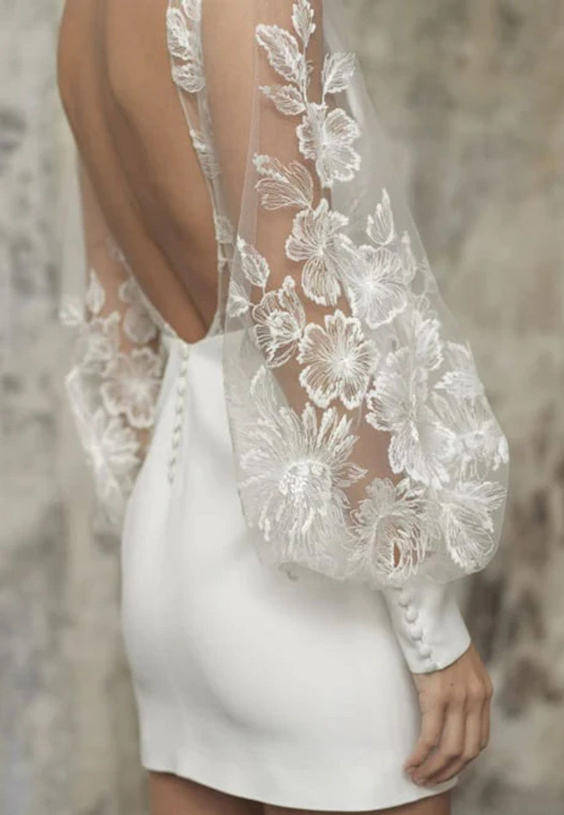 V-Neck Long Sleeves Appliques Sheath Short Wedding Dress