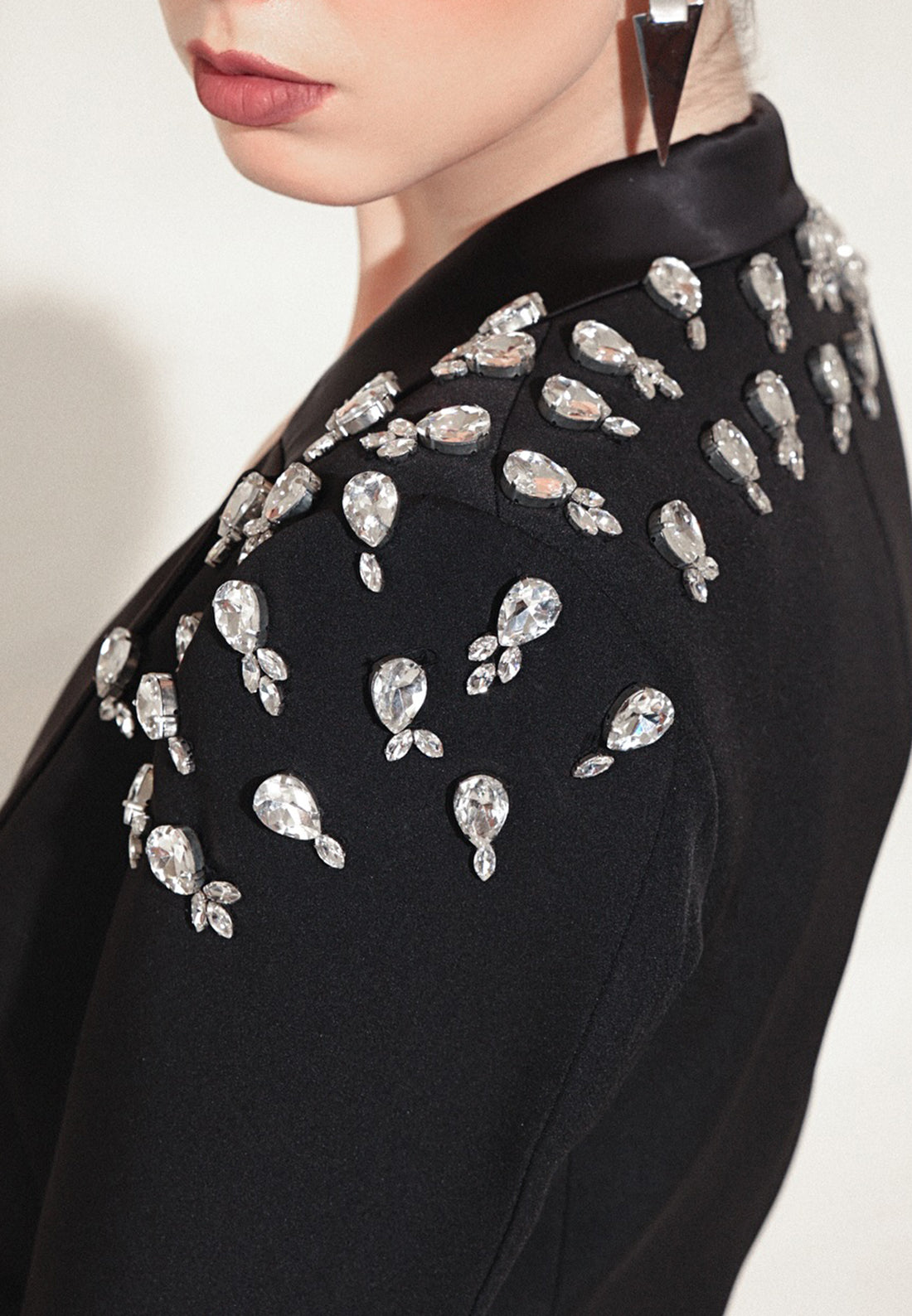 V-Neck Long Sleeves Beaded A-Line Midi Blazer Dress