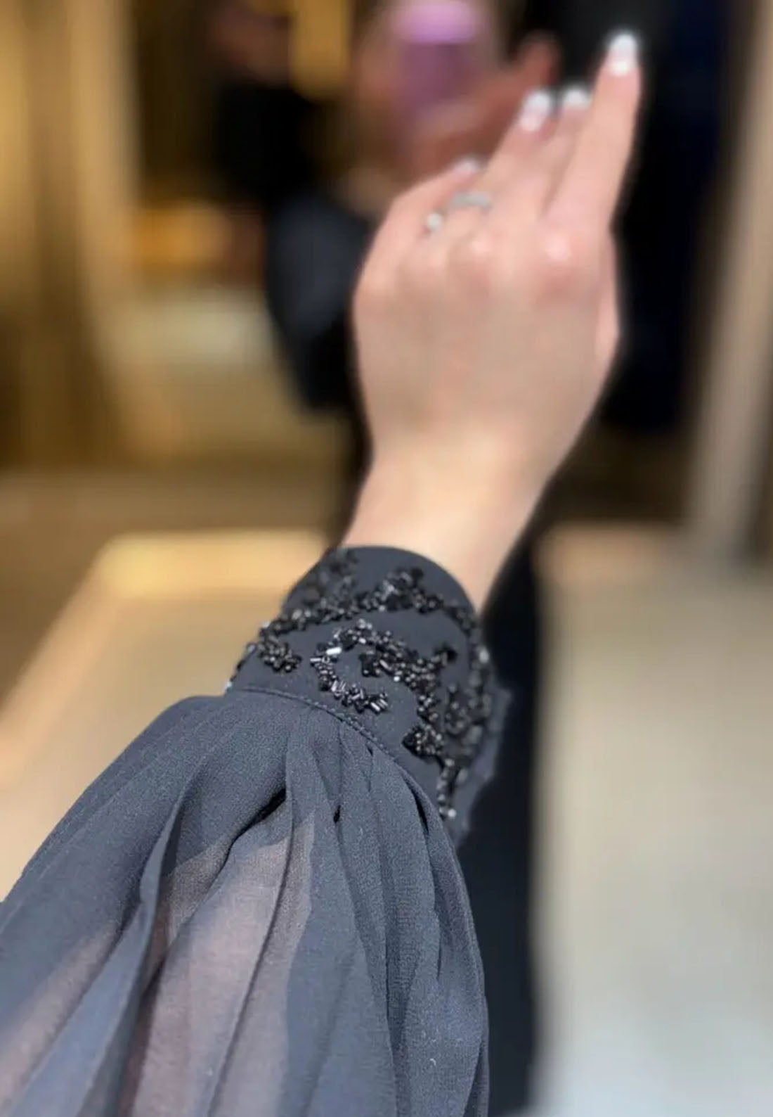 V-Neck Long Sleeves Beaded Chiffon A-Line Formal Dress