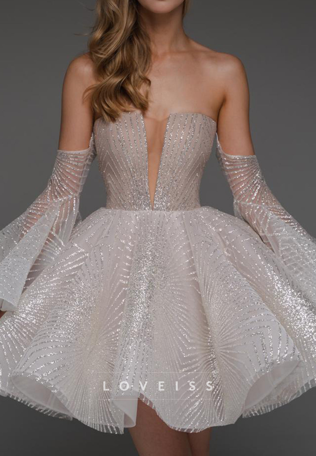 V-Neck Long Sleeves Beaded Embroidery A-Line Short Homecoming Dress