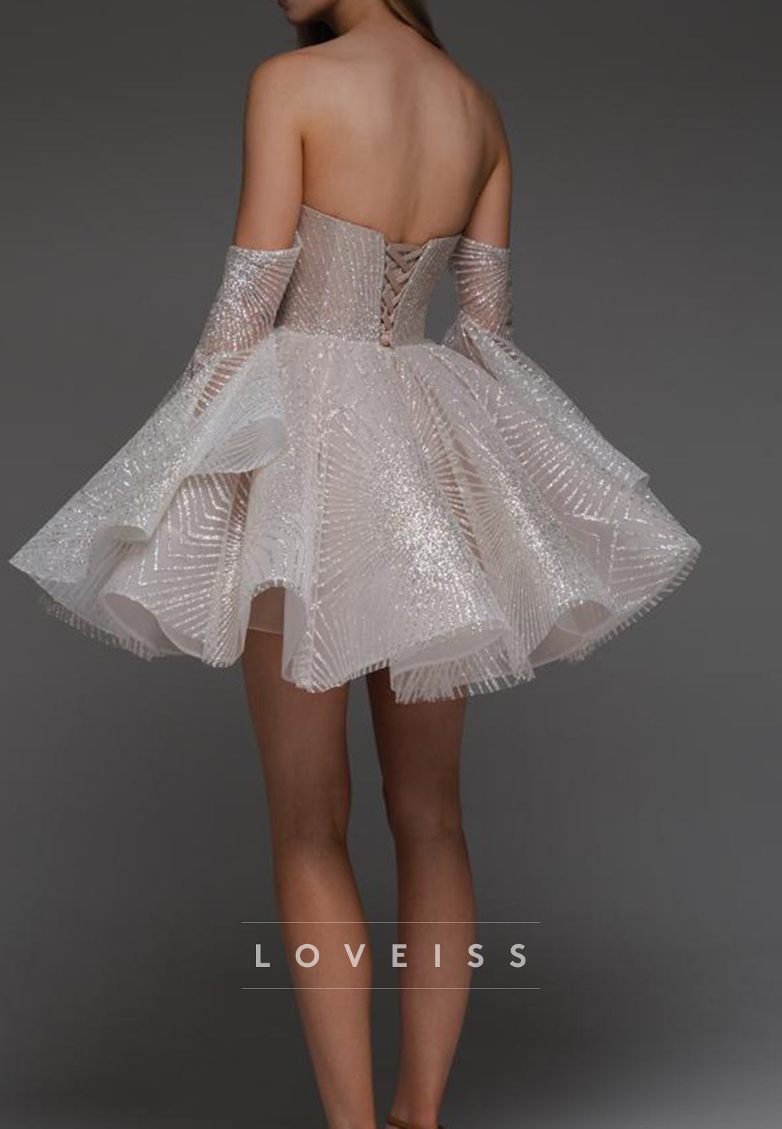 V-Neck Long Sleeves Beaded Embroidery A-Line Short Homecoming Dress