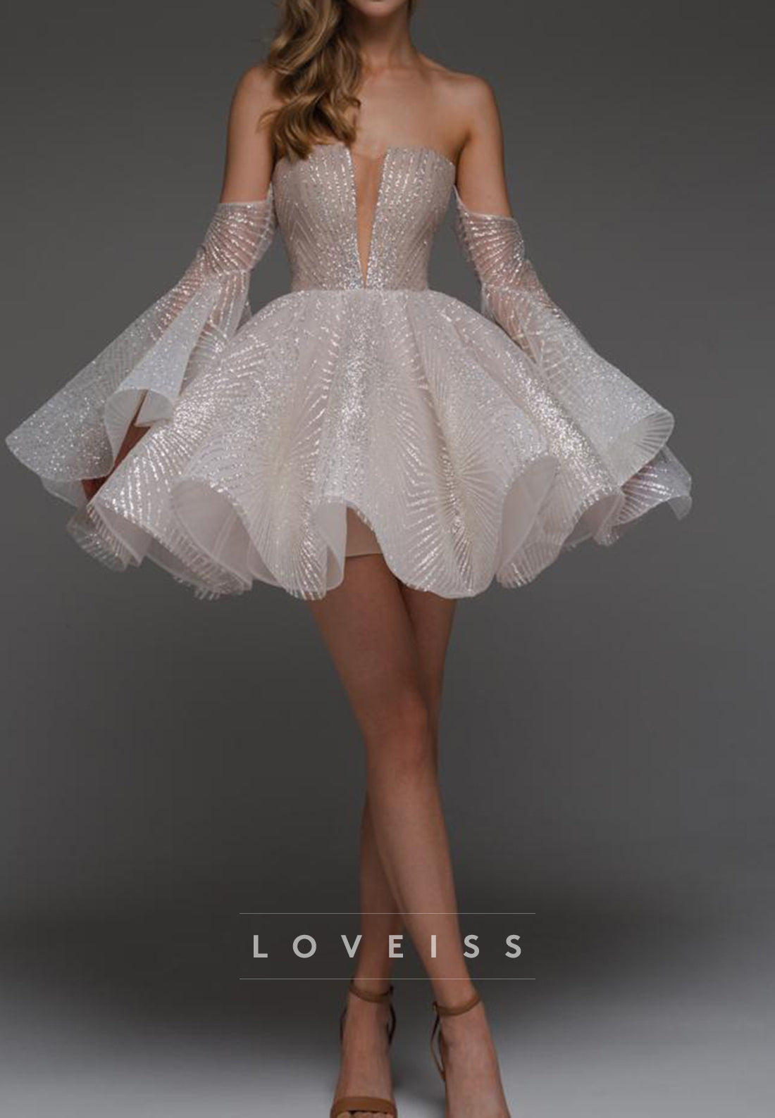 V-Neck Long Sleeves Beaded Embroidery A-Line Short Homecoming Dress
