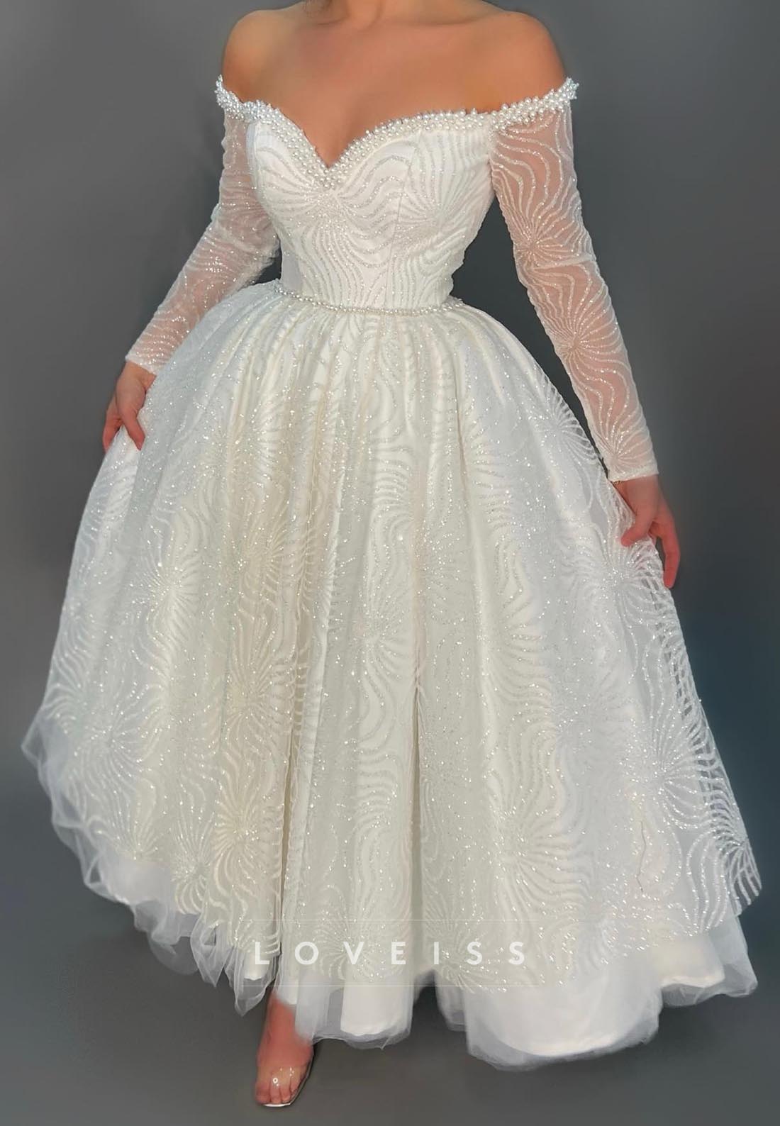 V-Neck Long Sleeves Beaded Embroidery A-Line Wedding Dress