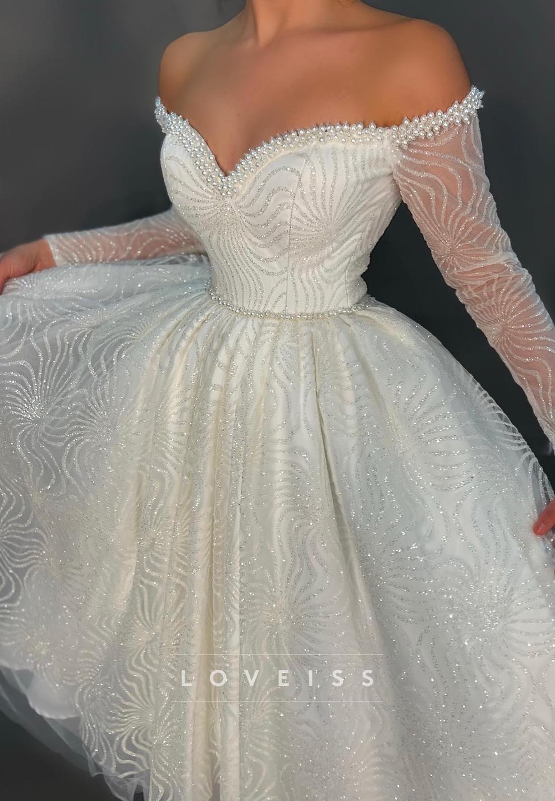 V-Neck Long Sleeves Beaded Embroidery A-Line Wedding Dress