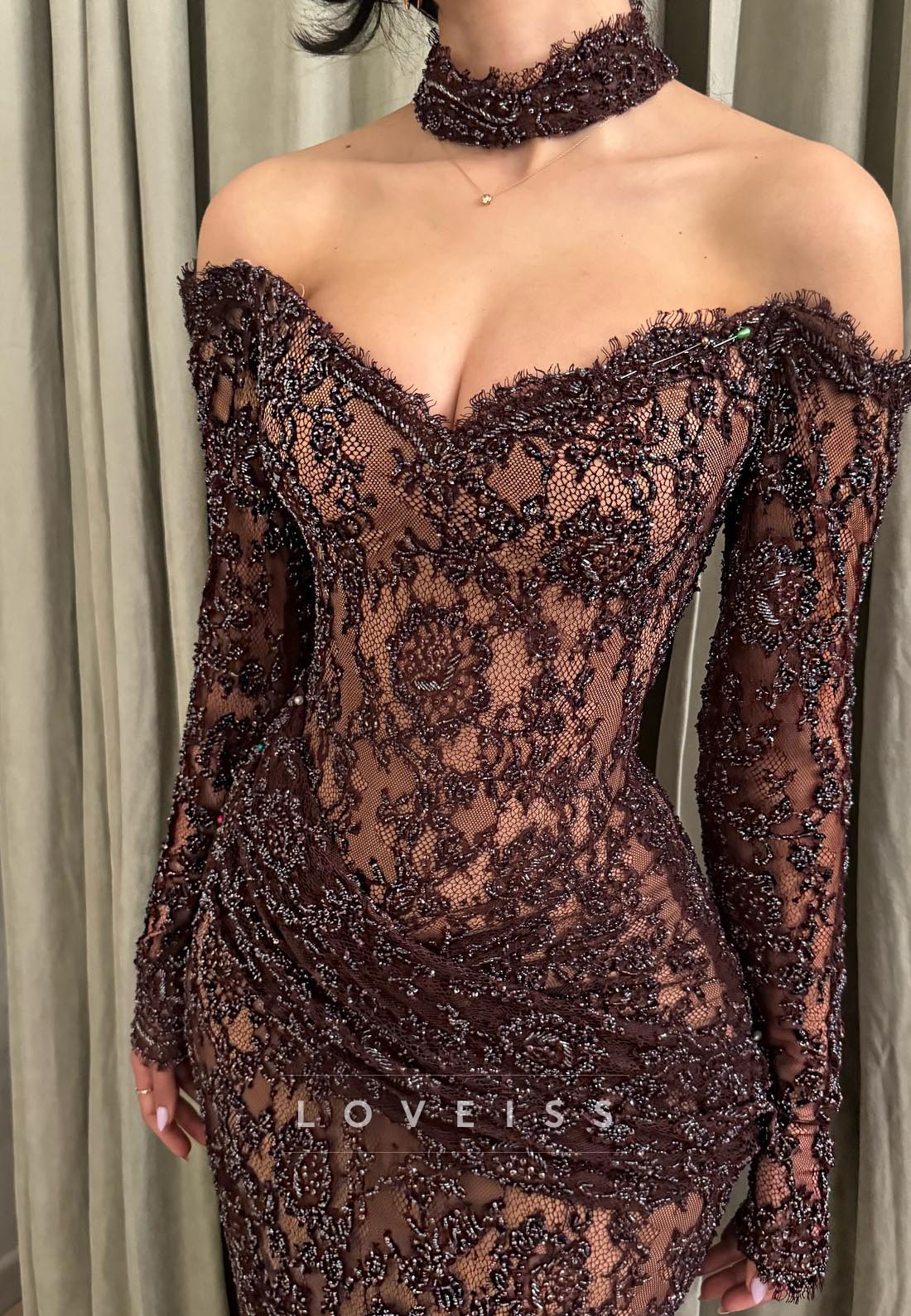 V-Neck Long Sleeves Lace Appliques Mermaid Evening Dress