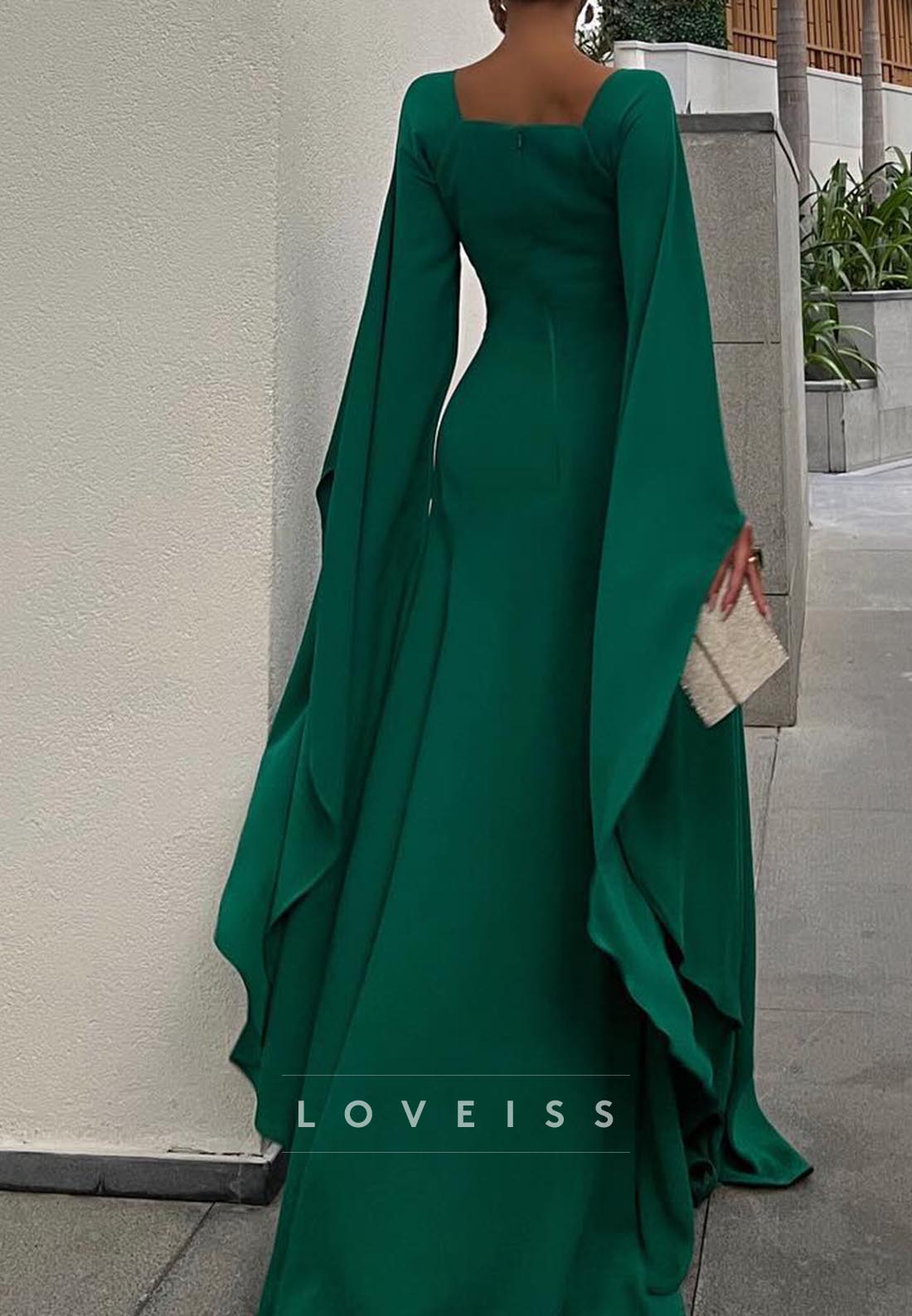 V-Neck Long Sleeves Pleated A-Line Formal Dress