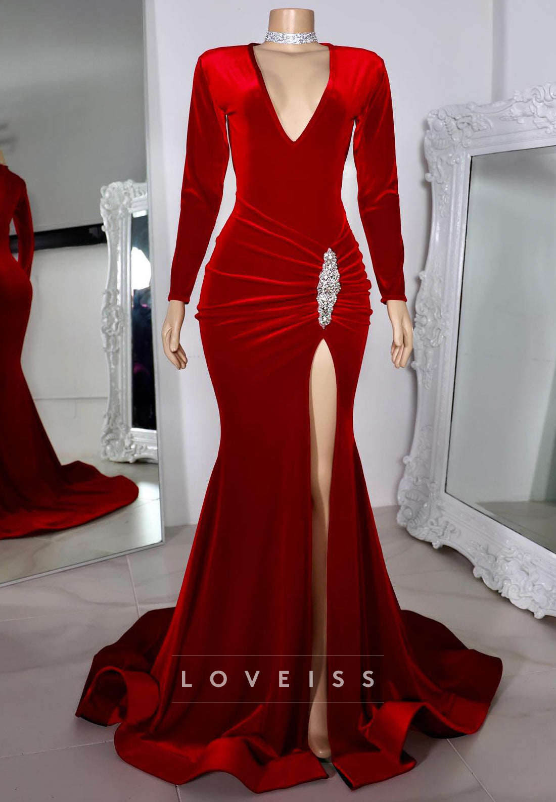 V-Neck Long Sleeves Ruched Sheath Prom Dress for Black Girls
