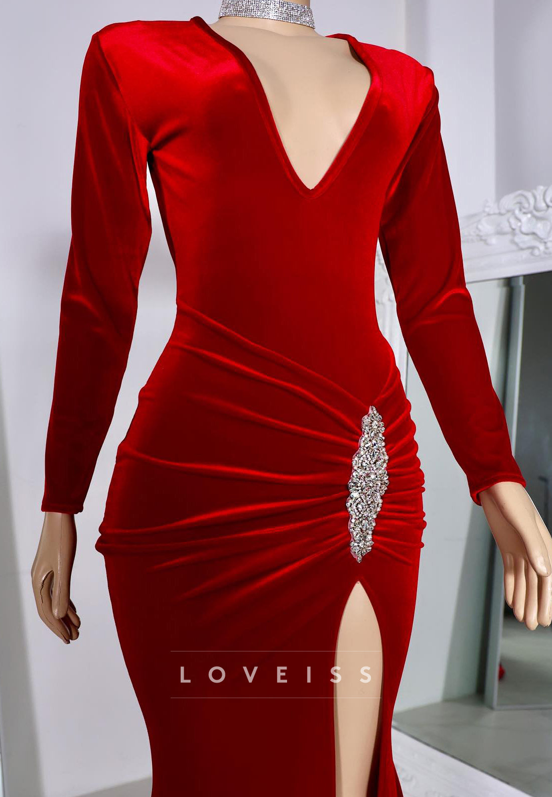 V-Neck Long Sleeves Ruched Sheath Prom Dress for Black Girls