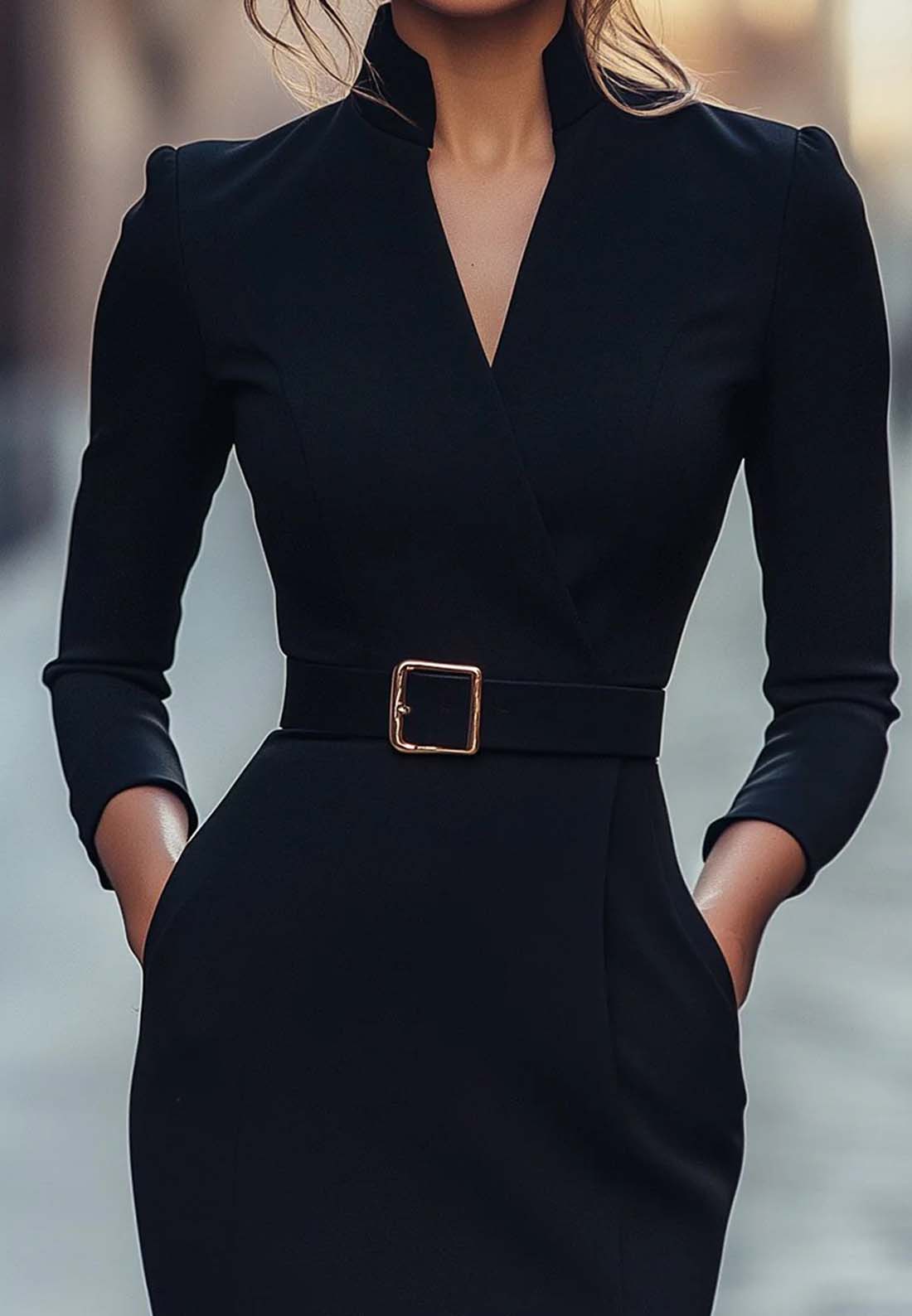 V-Neck Long Sleeves Sheath Knee-Length Blazer Dress