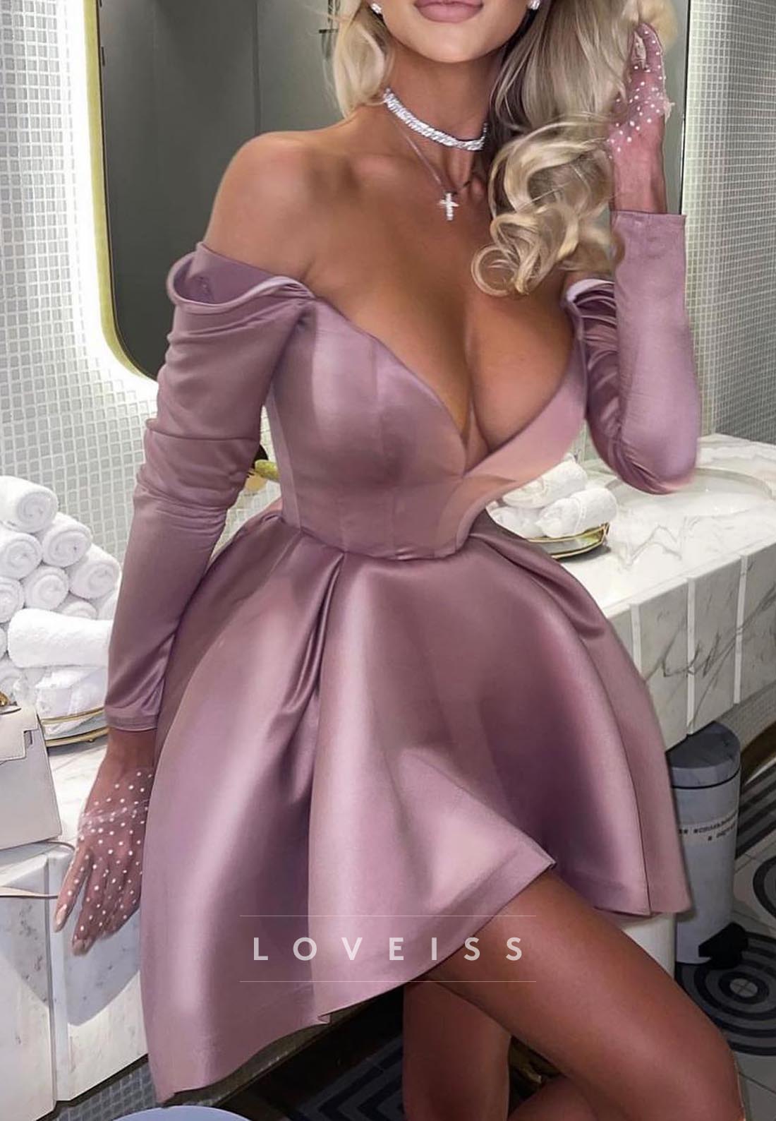V-Neck Long Sleeves Short A-Line Sexy Paty Dress