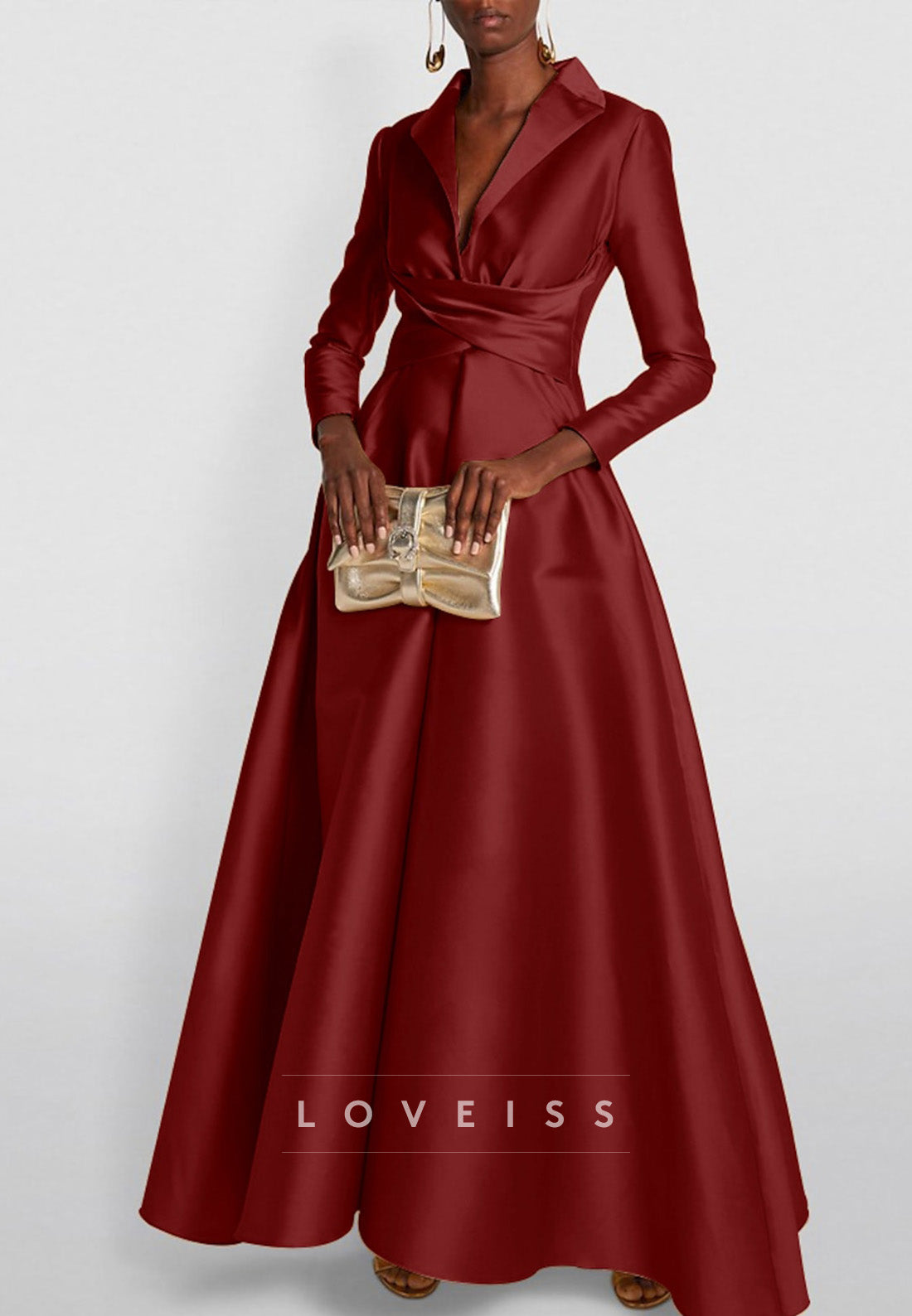 V-Neck Long Sleeves Sleek A-Line Mother of Bride Dress