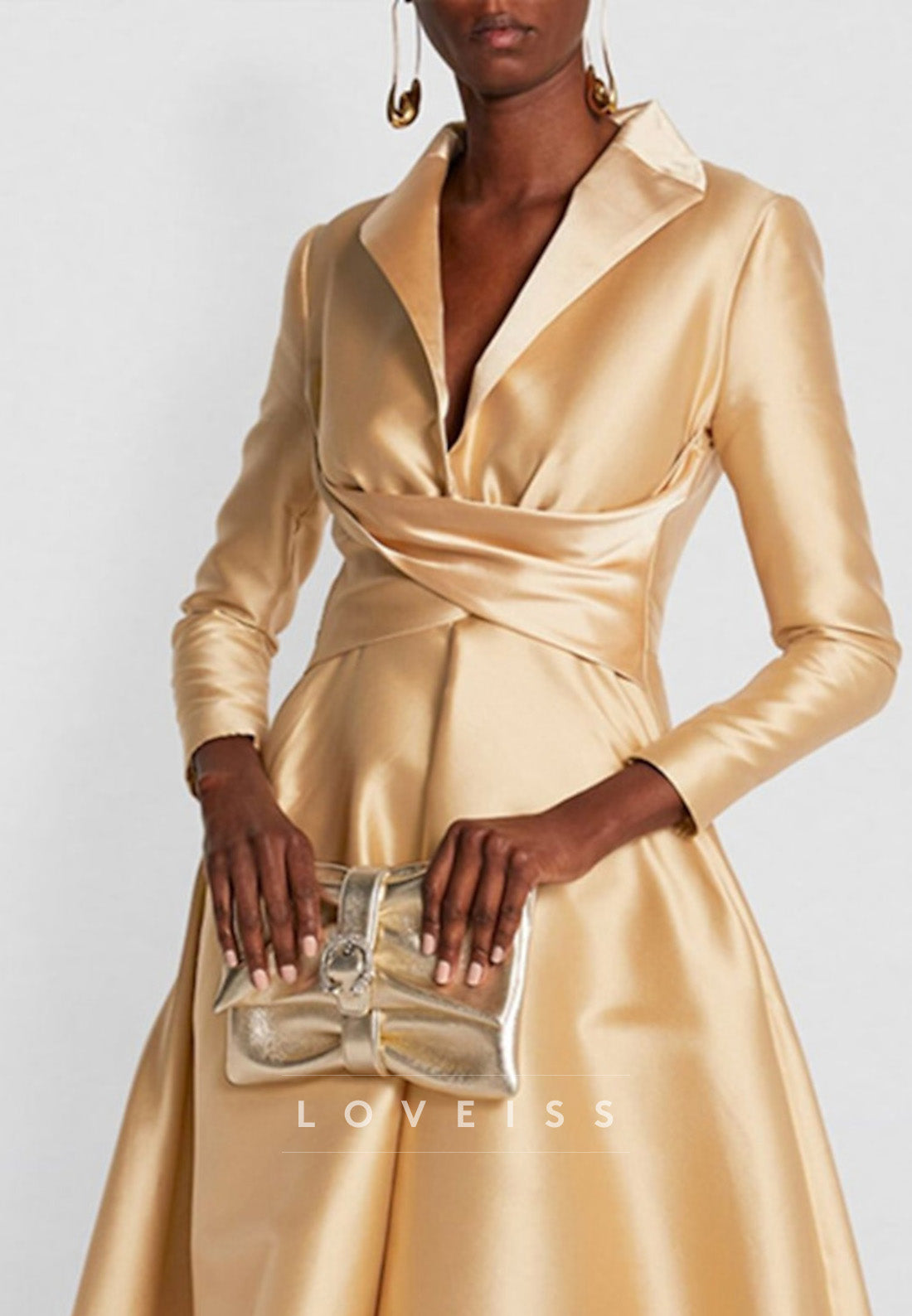 V-Neck Long Sleeves Sleek A-Line Mother of Bride Dress