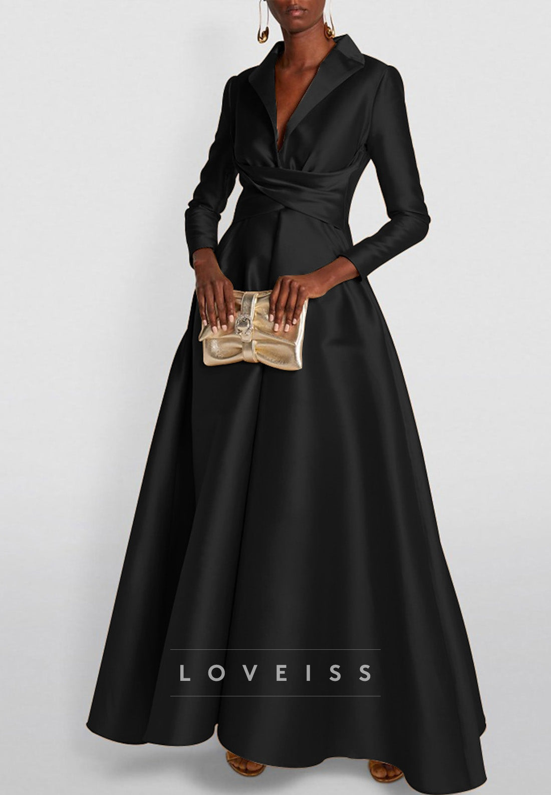 V-Neck Long Sleeves Sleek A-Line Mother of Bride Dress