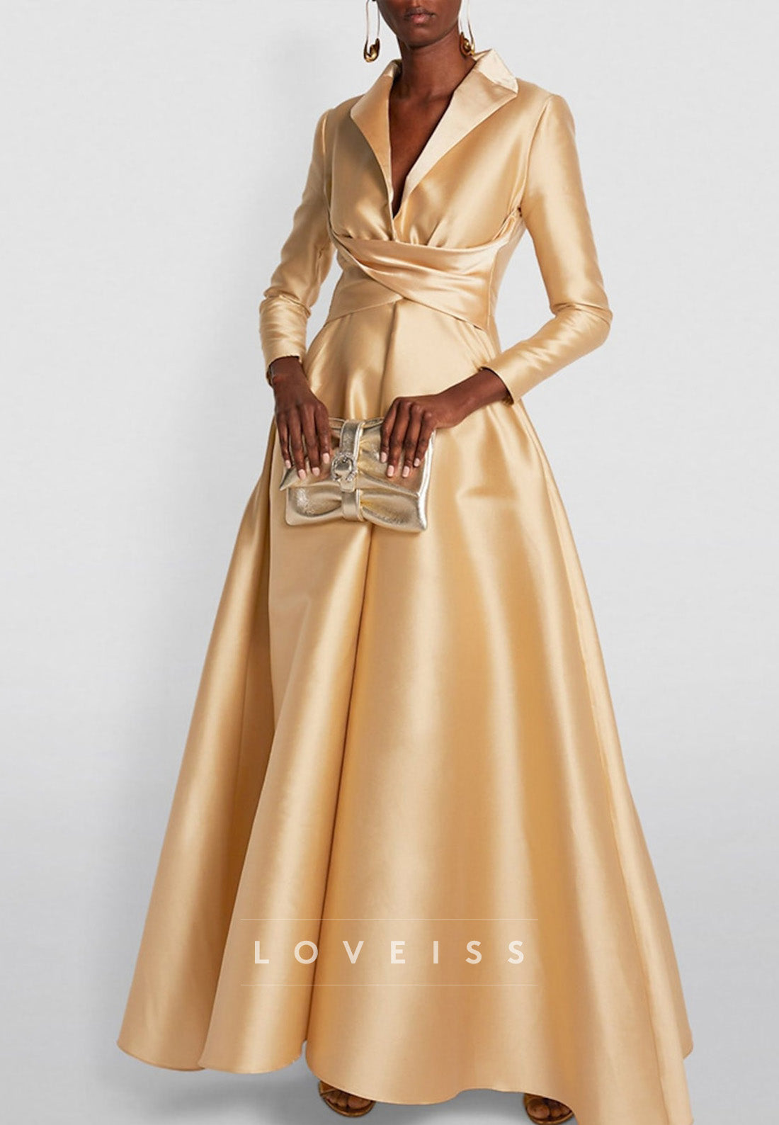 V-Neck Long Sleeves Sleek A-Line Mother of Bride Dress