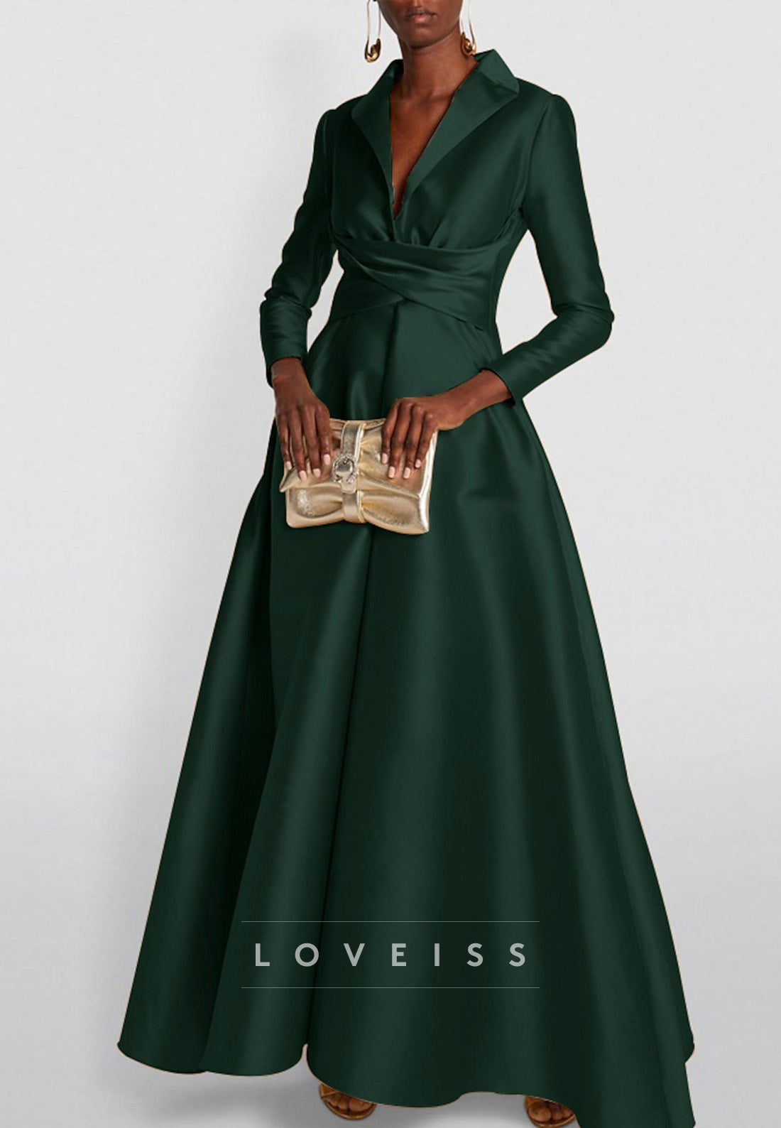 V-Neck Long Sleeves Sleek A-Line Mother of Bride Dress