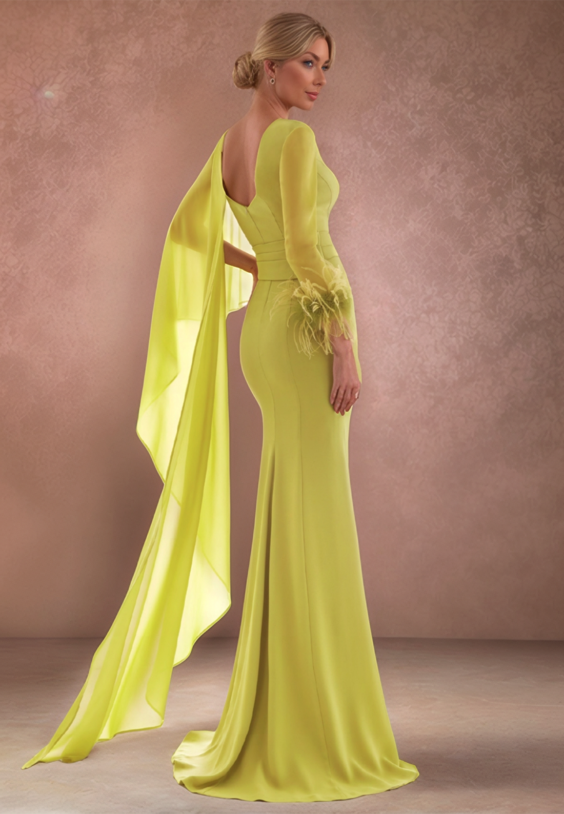 V-Neck Long Sleeves Sleek Mermaid Evening Dress Mother of Bride Dress